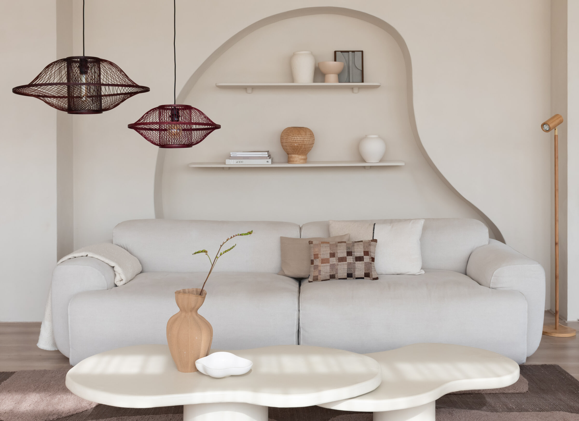 GOOD&MOJO Hanglamp 'Maui' Bamboe, 50cm, kleur Burgundy