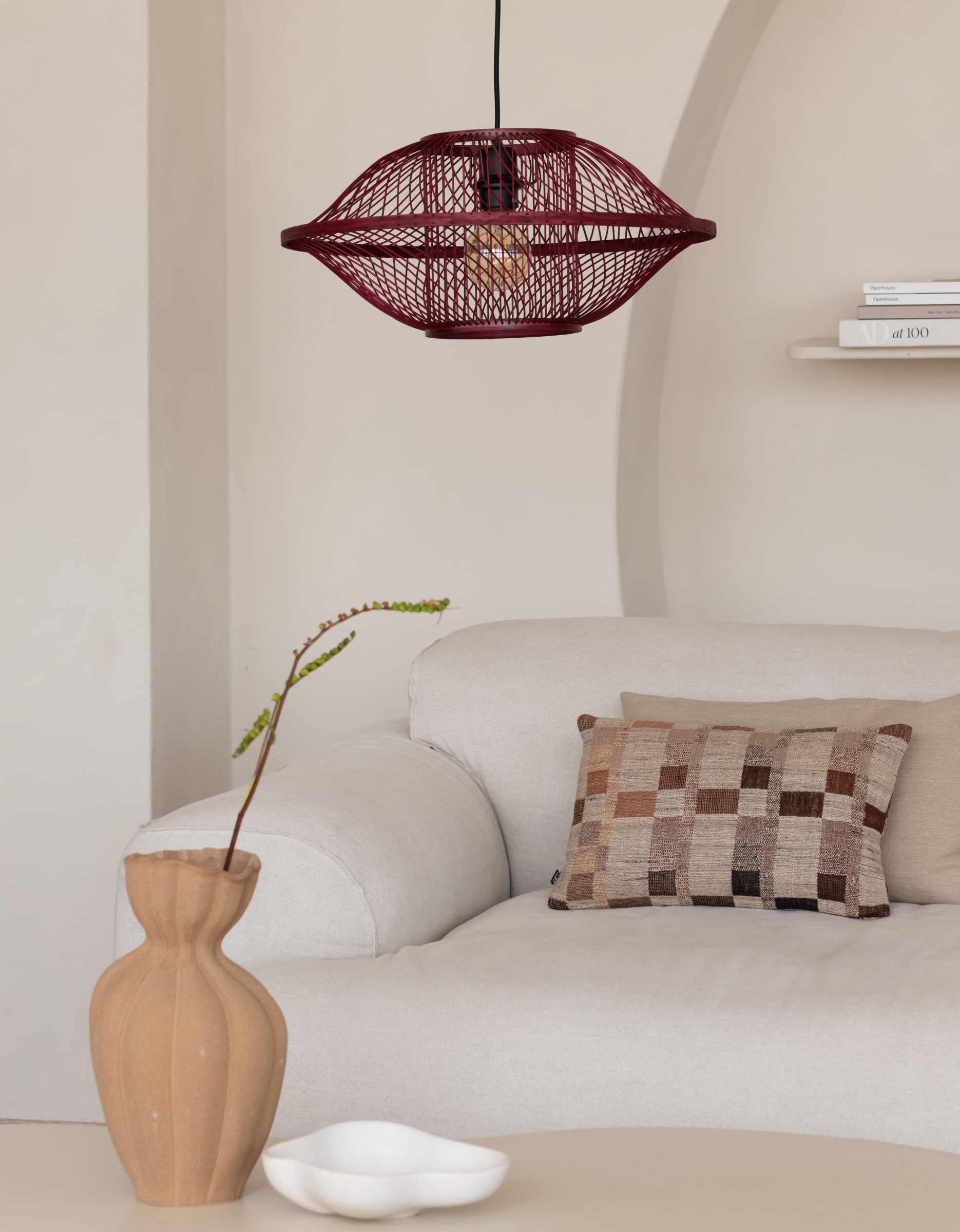 GOOD&MOJO Hanglamp 'Maui' Bamboe, 50cm, kleur Burgundy