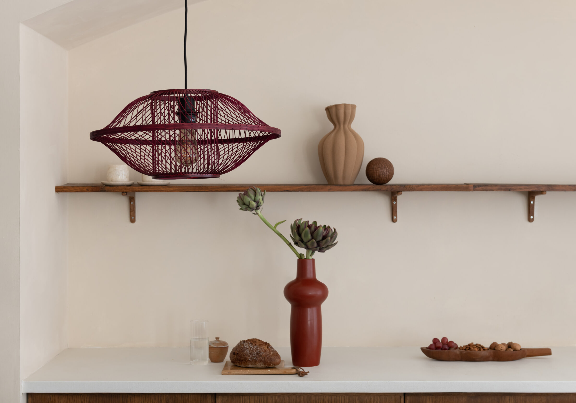 GOOD&MOJO Hanglamp 'Maui' Bamboe, 50cm, kleur Burgundy