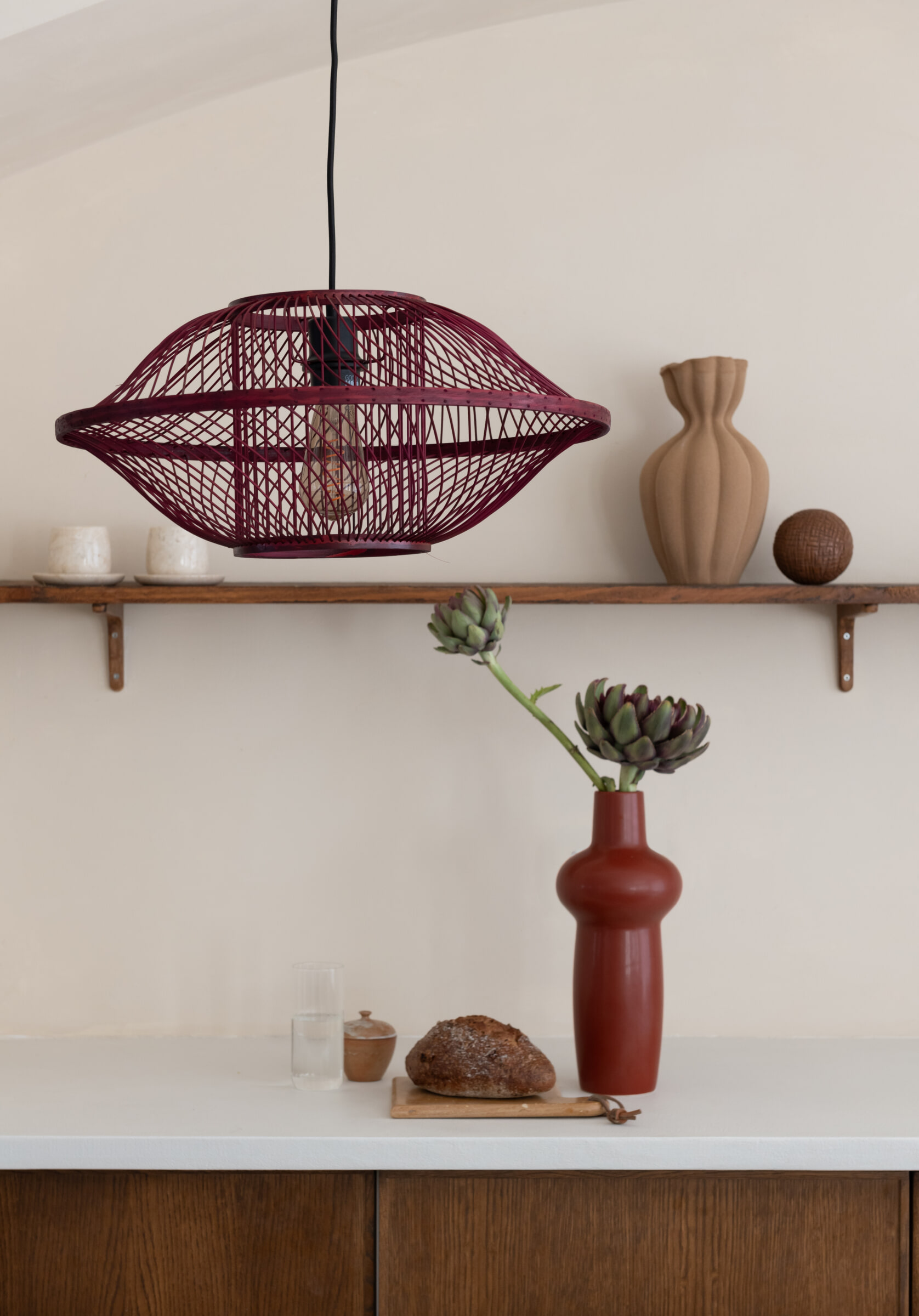 GOOD&MOJO Hanglamp 'Maui' Bamboe, 50cm, kleur Burgundy