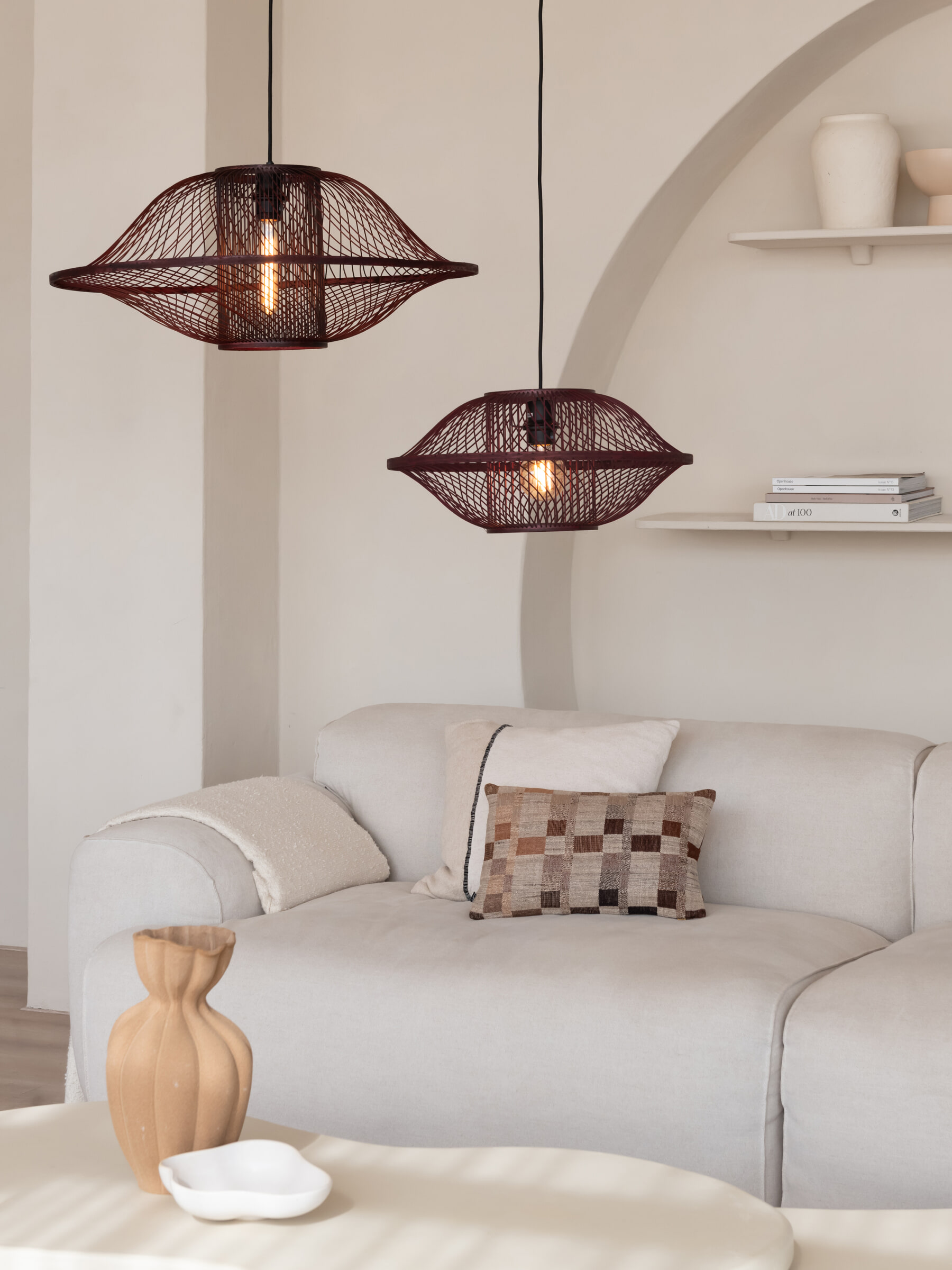 GOOD&MOJO Hanglamp 'Maui' Bamboe, 50cm, kleur Burgundy