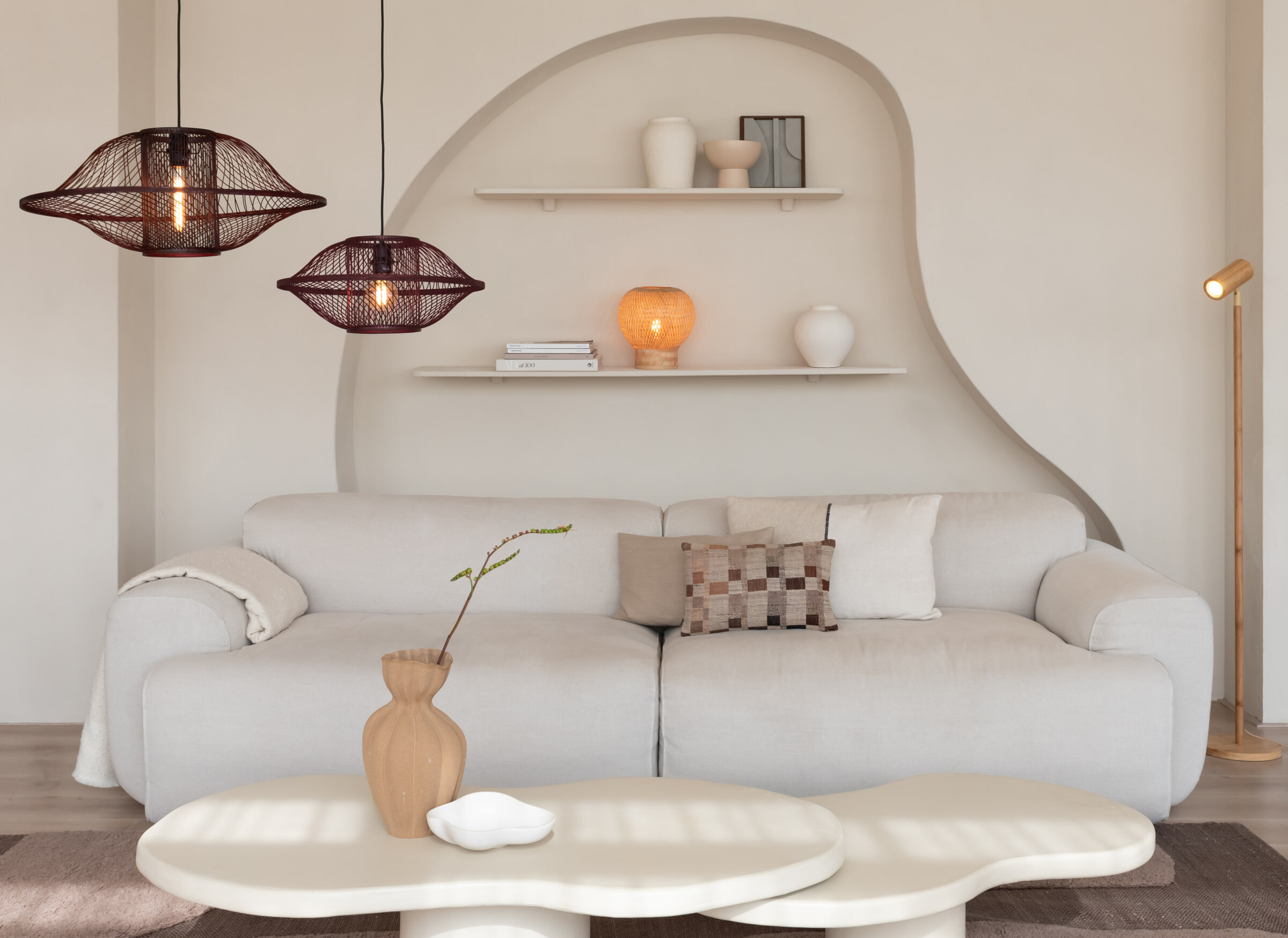 GOOD&MOJO Hanglamp 'Maui' Bamboe, 50cm, kleur Burgundy
