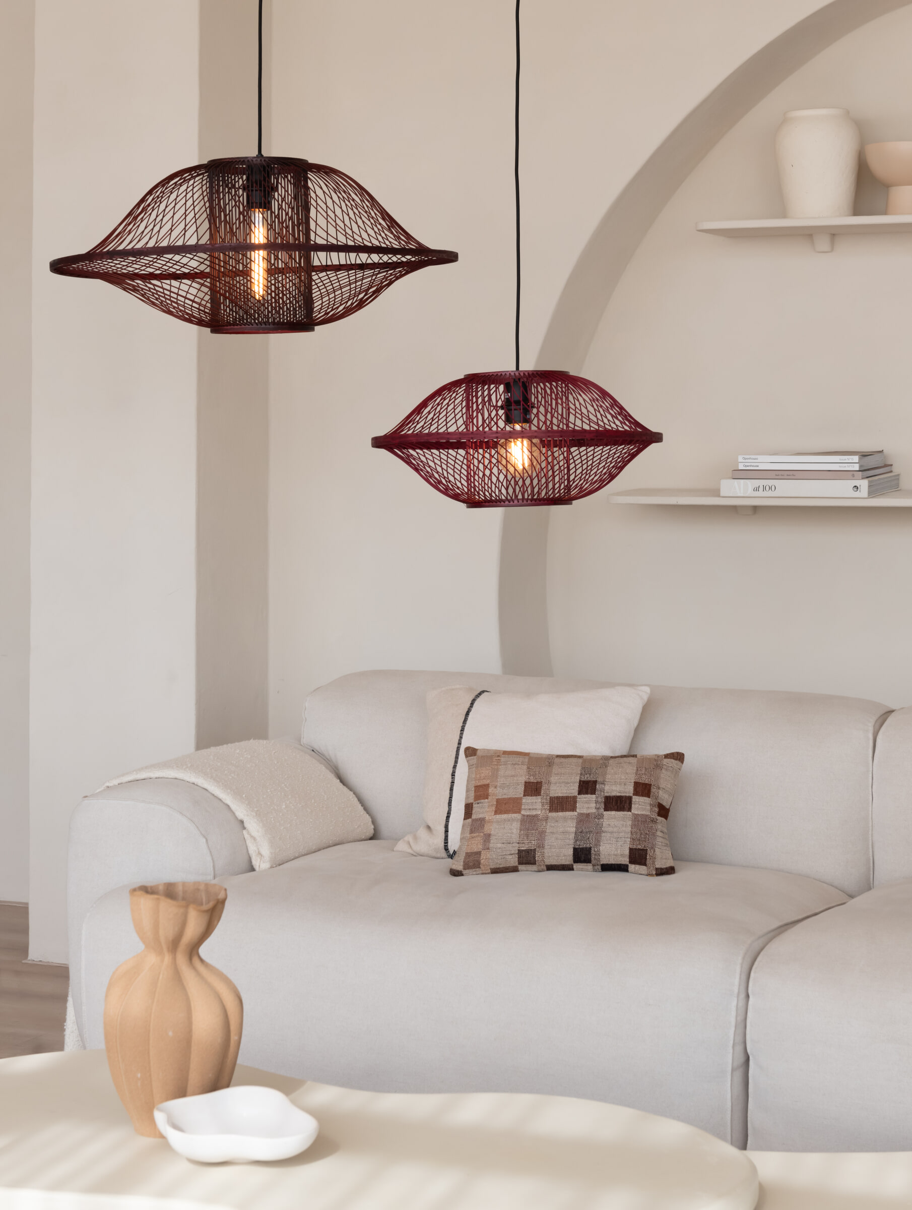 GOOD&MOJO Hanglamp 'Maui' Bamboe, 70cm, kleur Burgundy