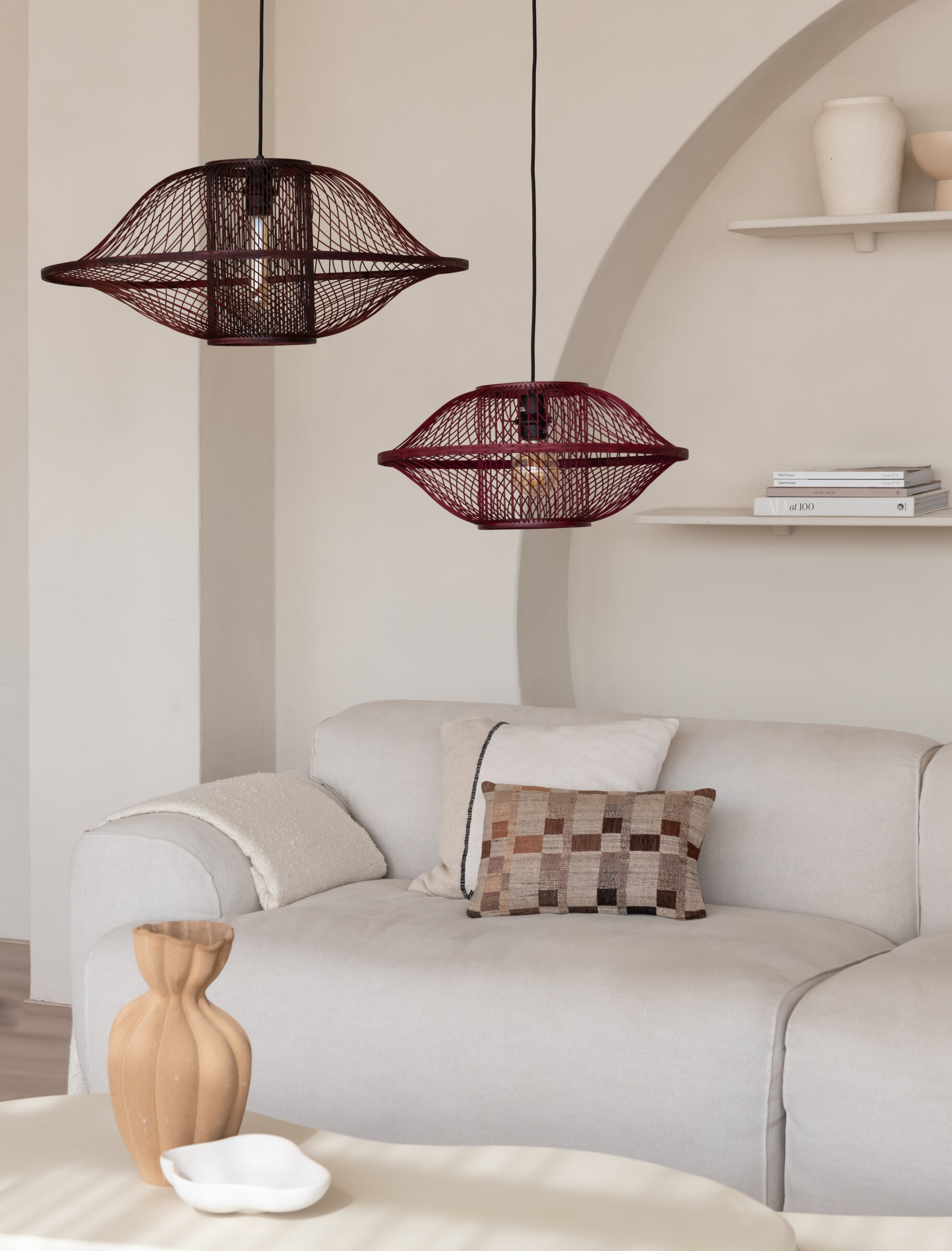 GOOD&MOJO Hanglamp 'Maui' Bamboe, 70cm, kleur Burgundy