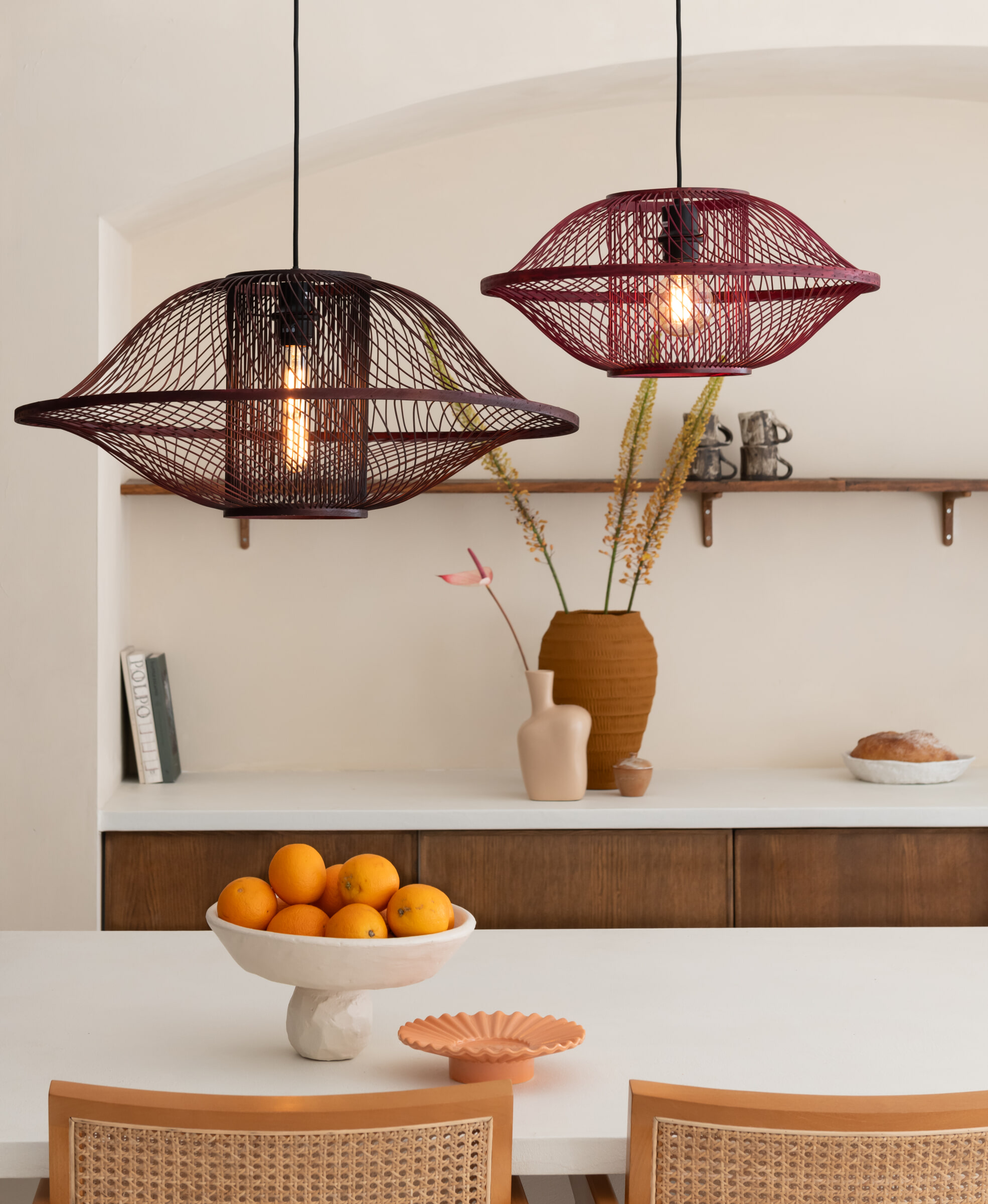 GOOD&MOJO Hanglamp 'Maui' Bamboe, 70cm, kleur Burgundy