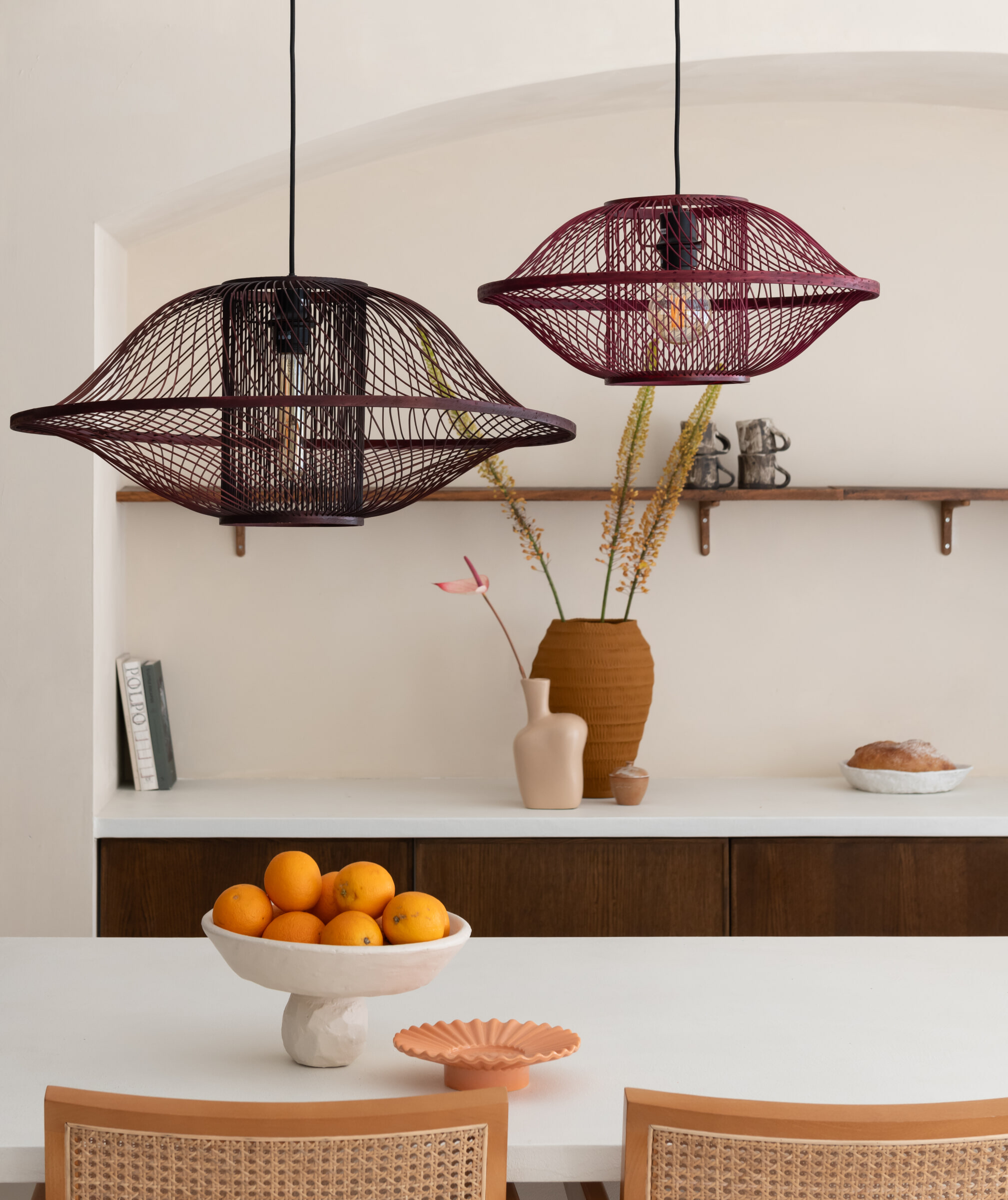 GOOD&MOJO Hanglamp 'Maui' Bamboe, 70cm, kleur Burgundy