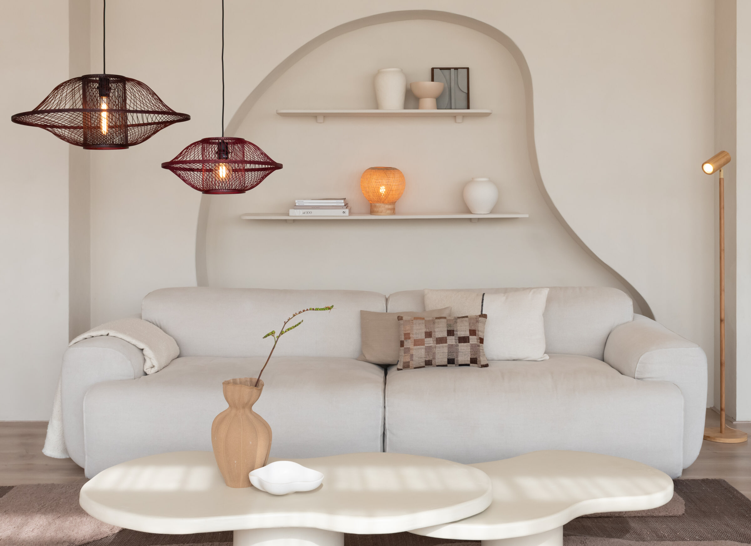 GOOD&MOJO Hanglamp 'Maui' Bamboe, 70cm, kleur Burgundy