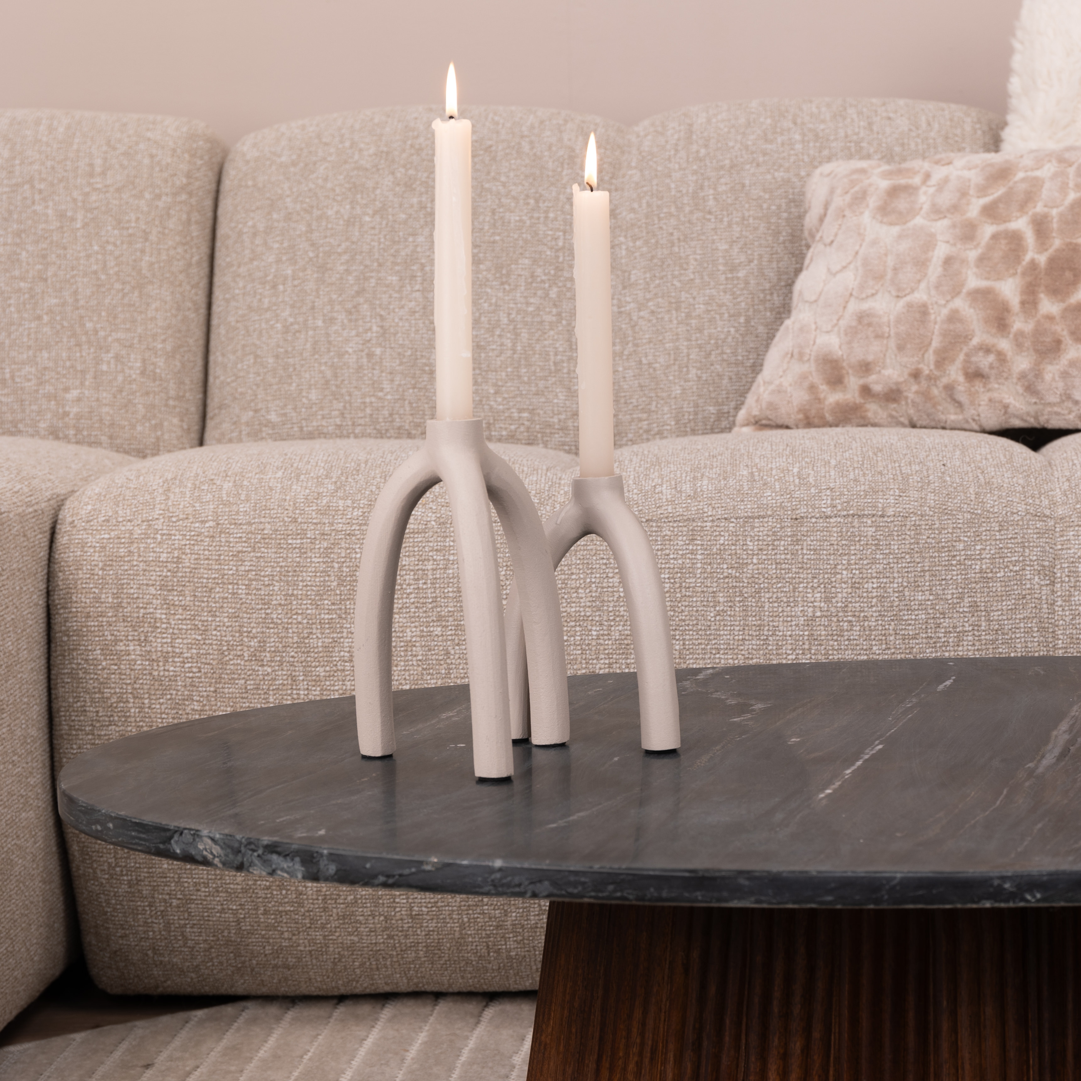 Eleonora Ovale Salontafel 'Maxim' Mangohout en marmer, 120 x 70cm