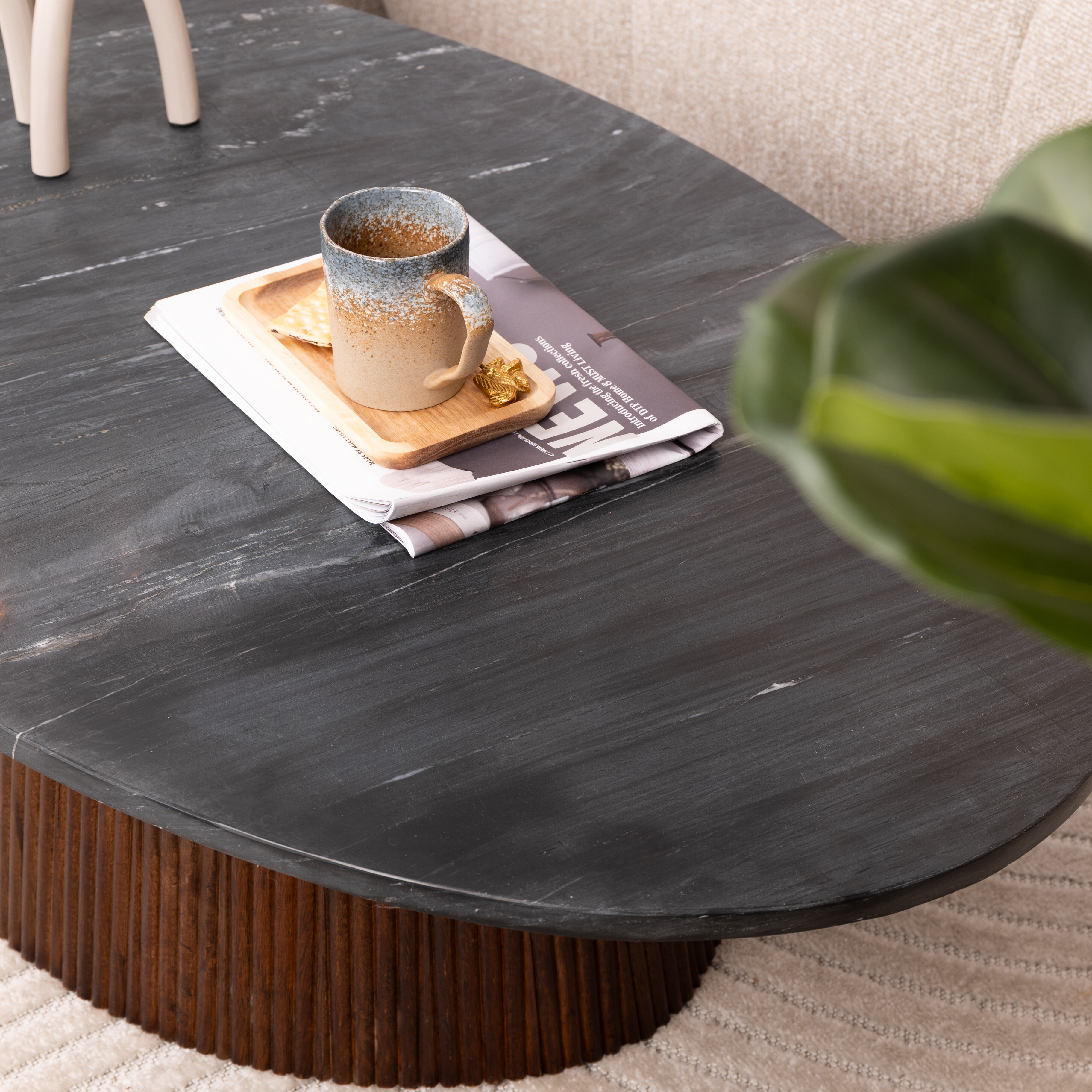 Tectake Bijzettafel Alysia Marmerlook - Vierkant - Zwart / Wit