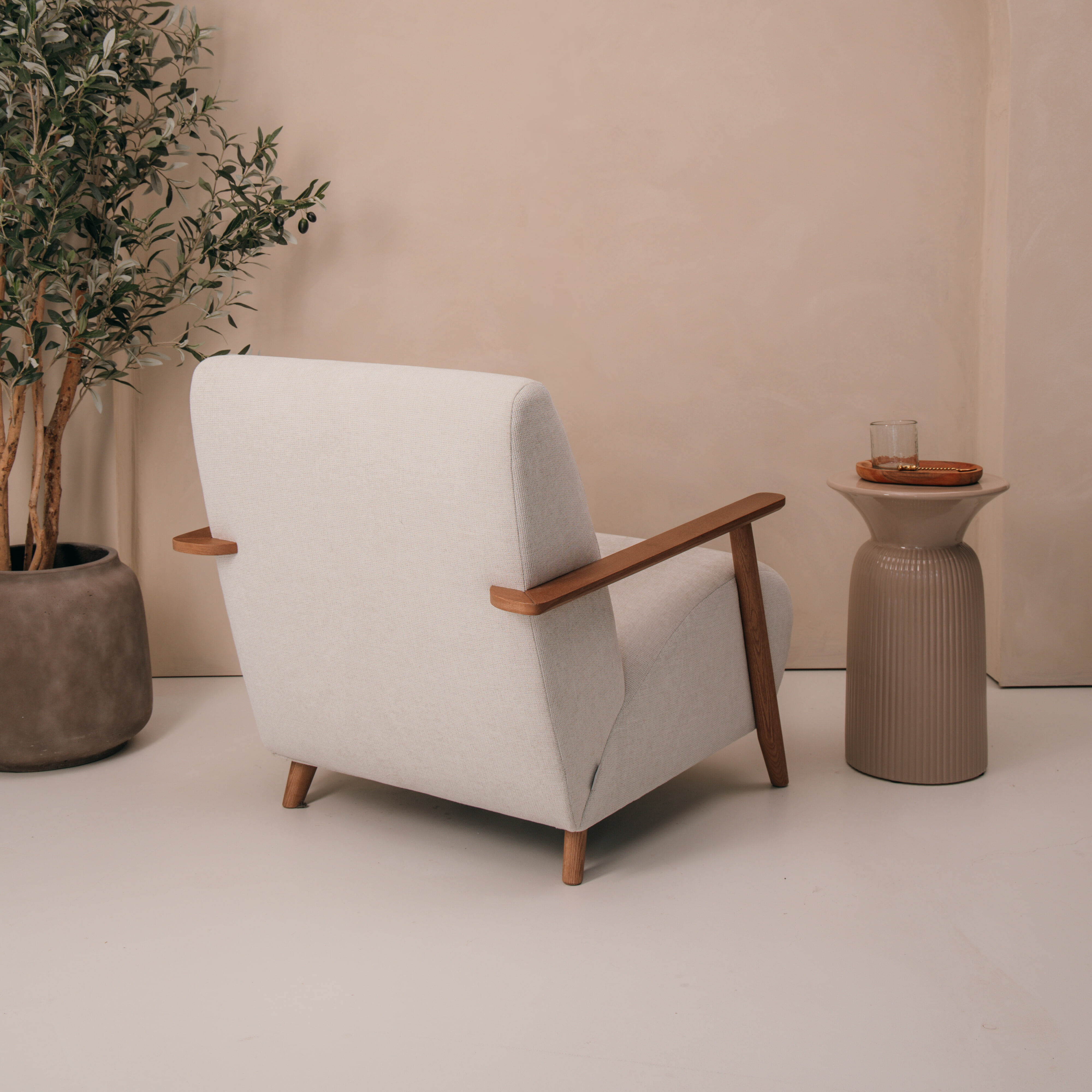 Kave Home Fauteuil 'Meghan' Chenille, kleur Beige/Bruin