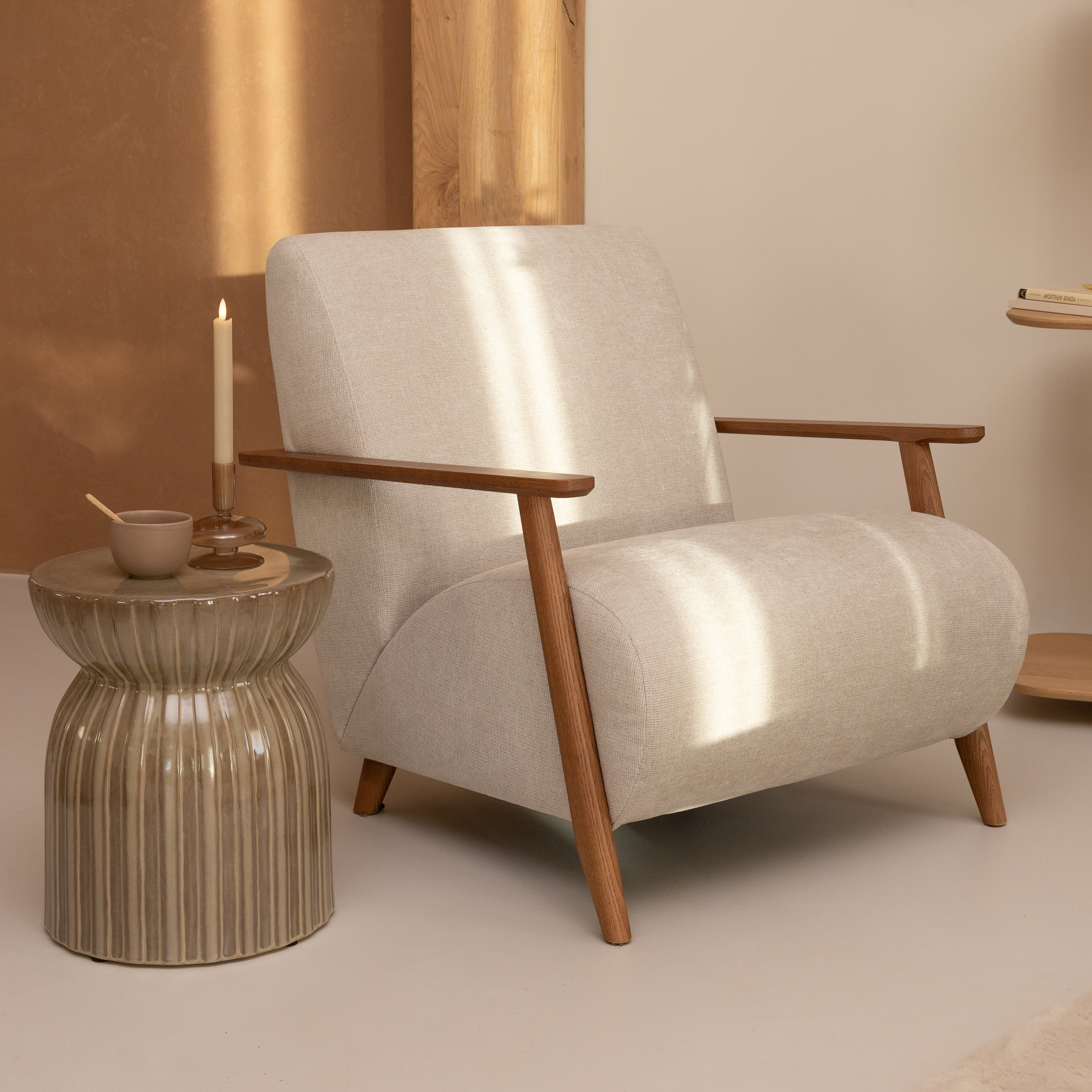 Kave Home Fauteuil Meghan Chenille / Walnoot - Japandi • Sohome