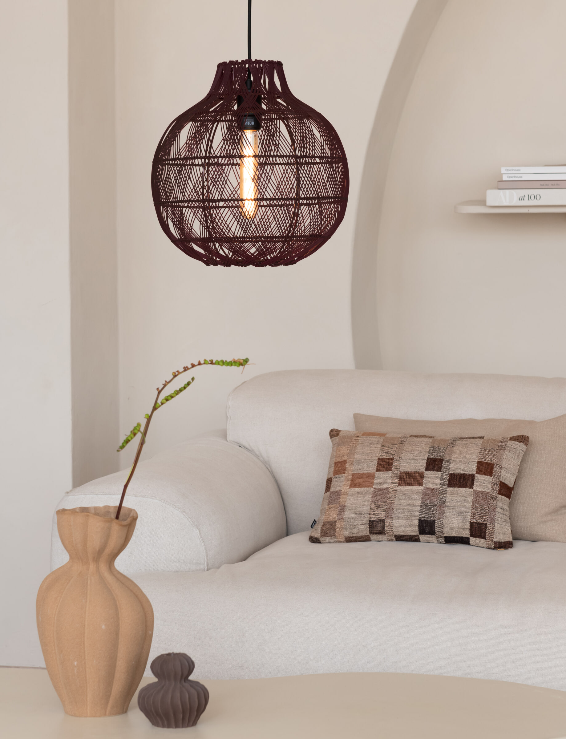 GOOD&MOJO Hanglamp 'Mendoza' Bamboe, 35cm, kleur Burgundy