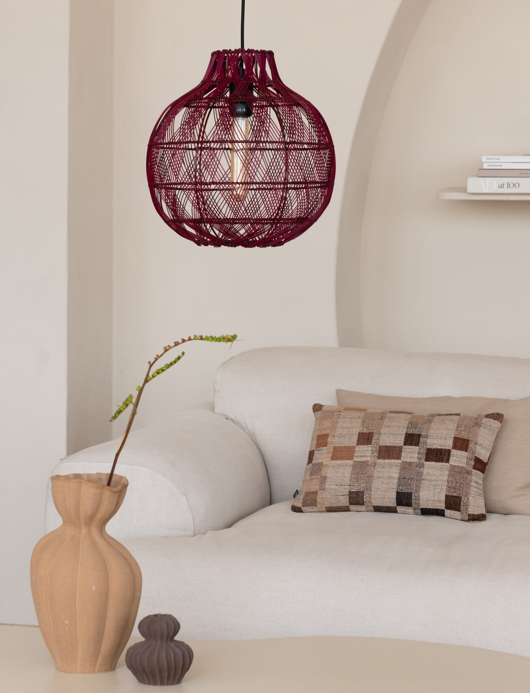 GOOD&MOJO Hanglamp 'Mendoza' Bamboe, 35cm, kleur Burgundy