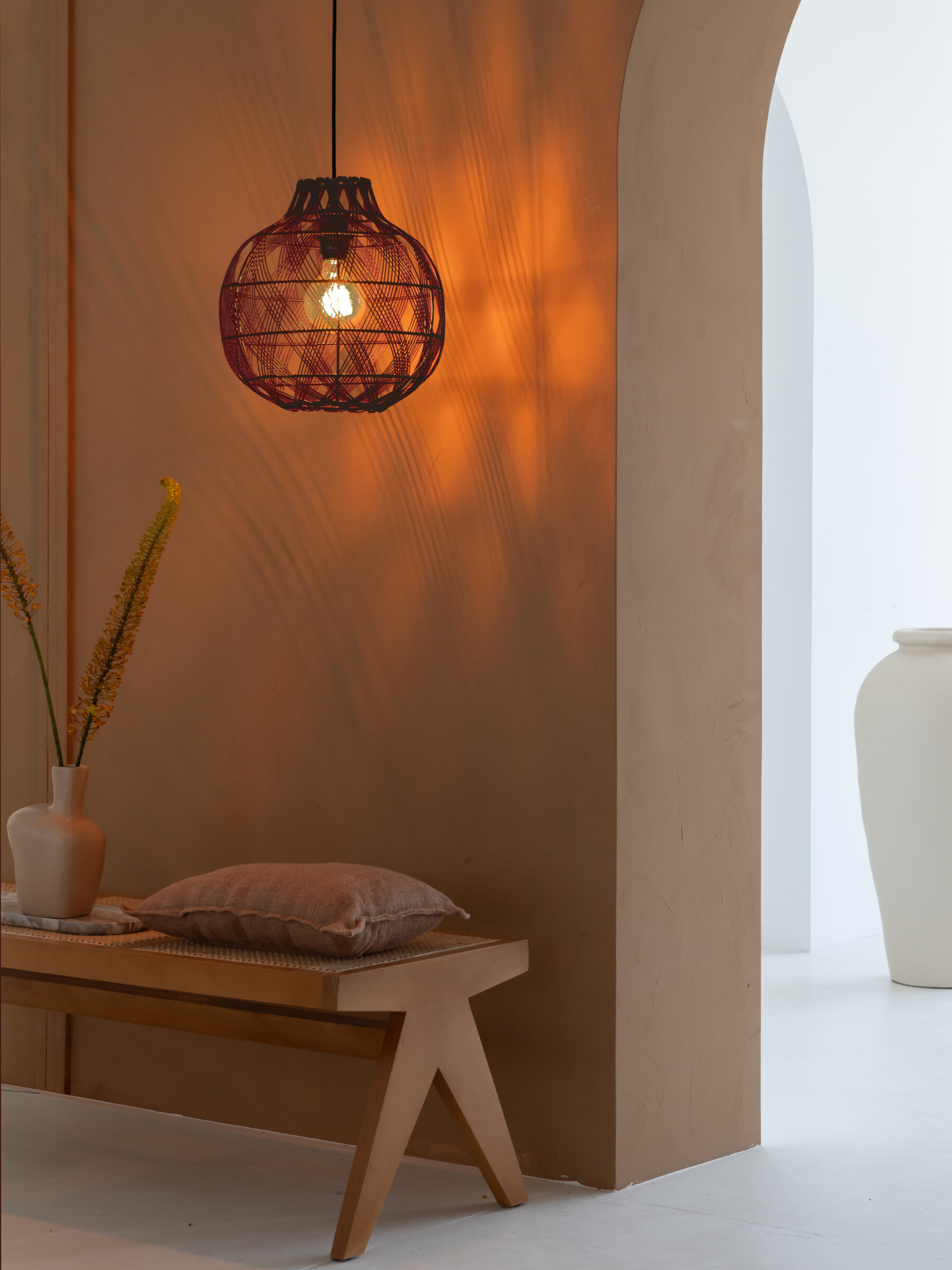 GOOD&MOJO Hanglamp 'Mendoza' Bamboe, 35cm, kleur Burgundy