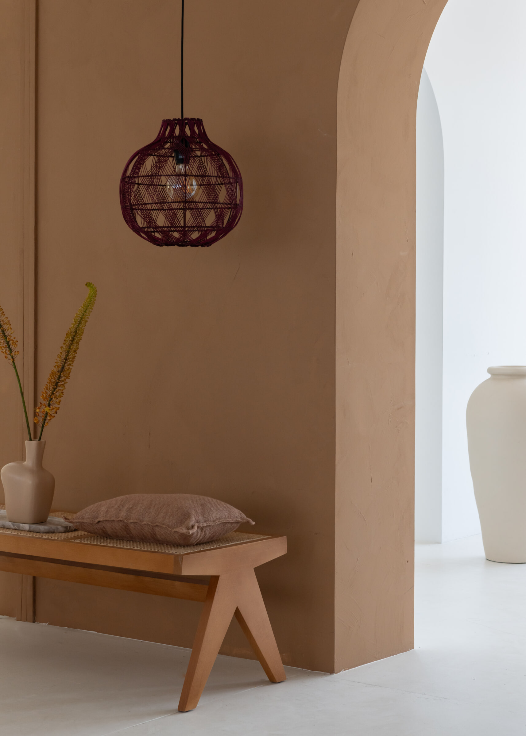 GOOD&MOJO Hanglamp 'Mendoza' Bamboe, 35cm, kleur Burgundy