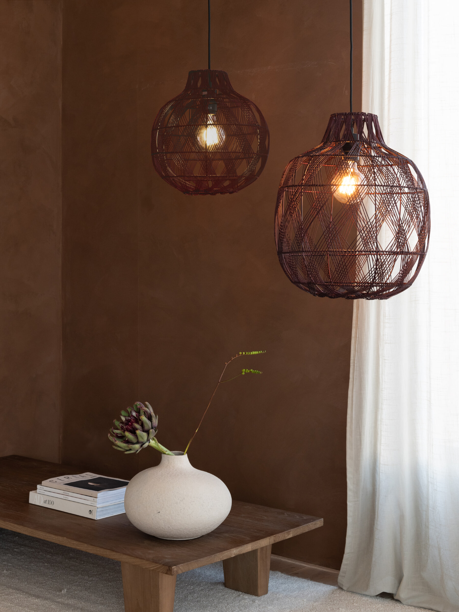 GOOD&MOJO Hanglamp 'Mendoza' Bamboe, 35cm, kleur Burgundy
