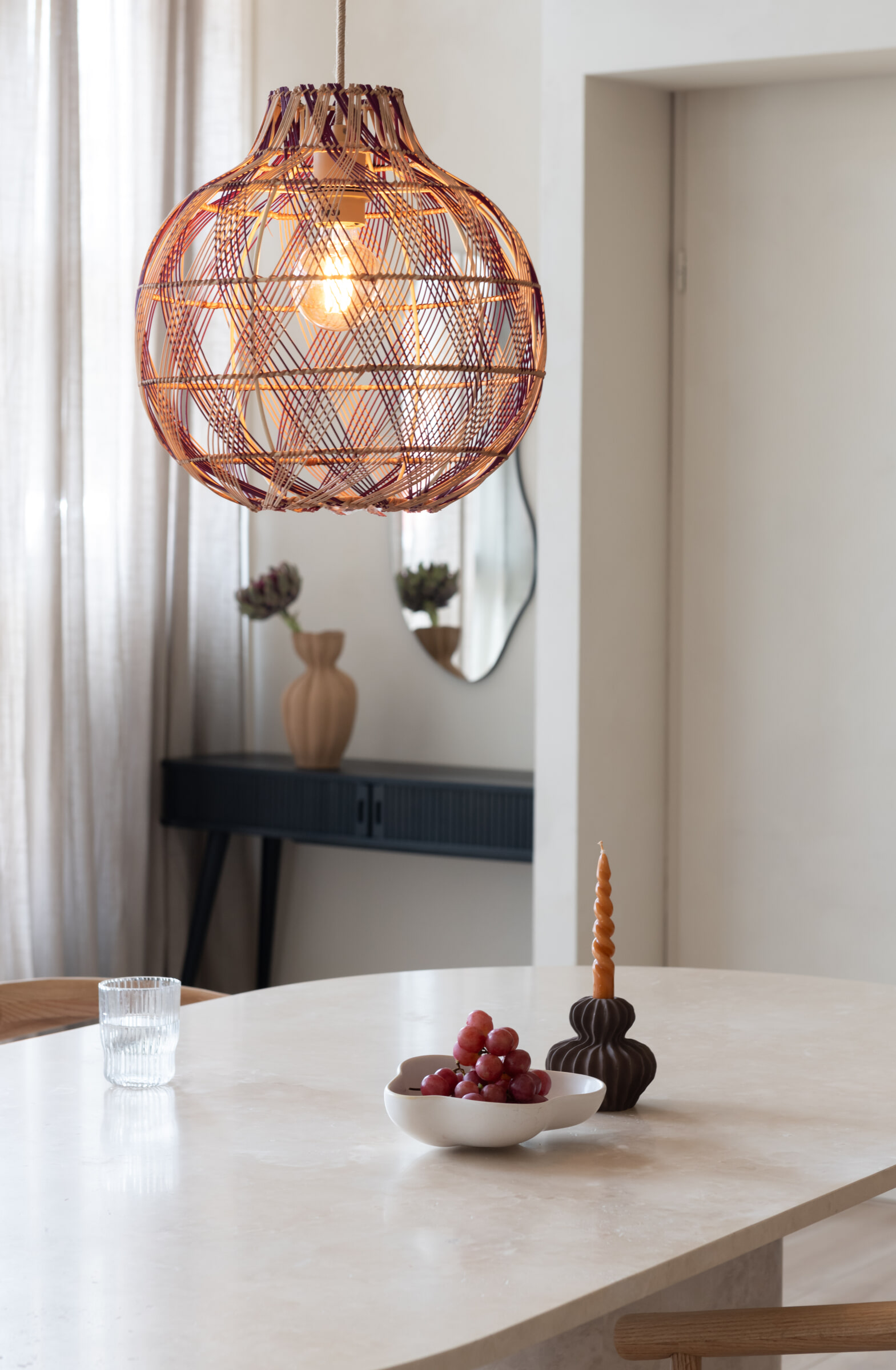 GOOD&MOJO Hanglamp 'Mendoza' Bamboe, 35cm, kleur Naturel/Burgundy
