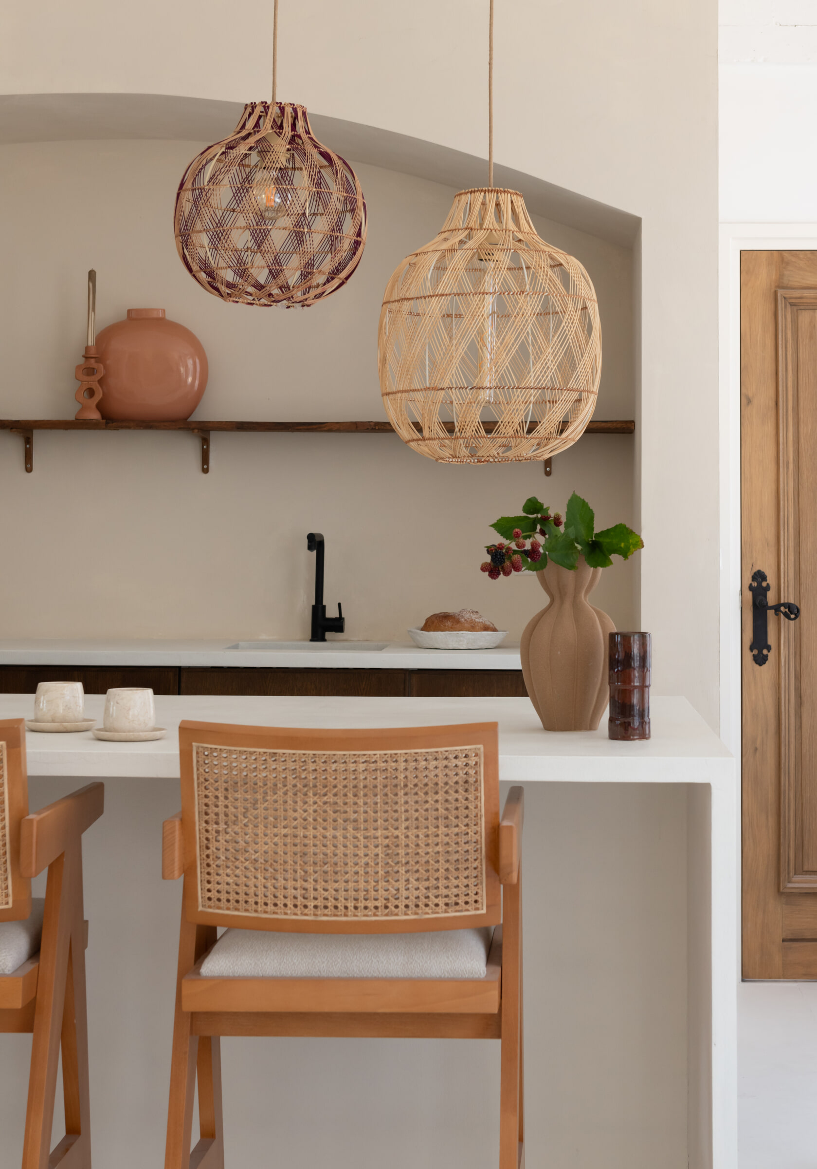 GOOD&MOJO Hanglamp 'Mendoza' Bamboe, 35cm, kleur Naturel/Burgundy