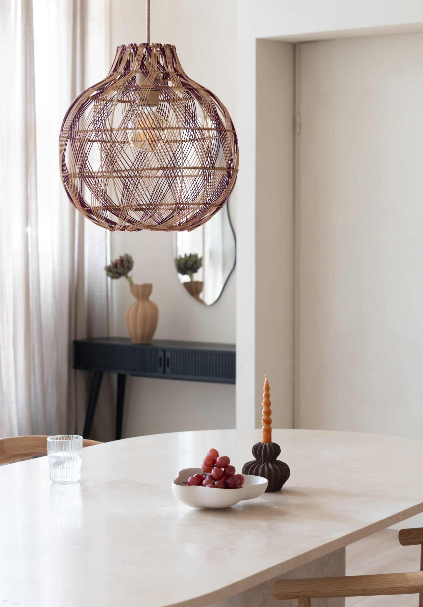 GOOD&MOJO Hanglamp 'Mendoza' Bamboe, 35cm, kleur Naturel/Burgundy