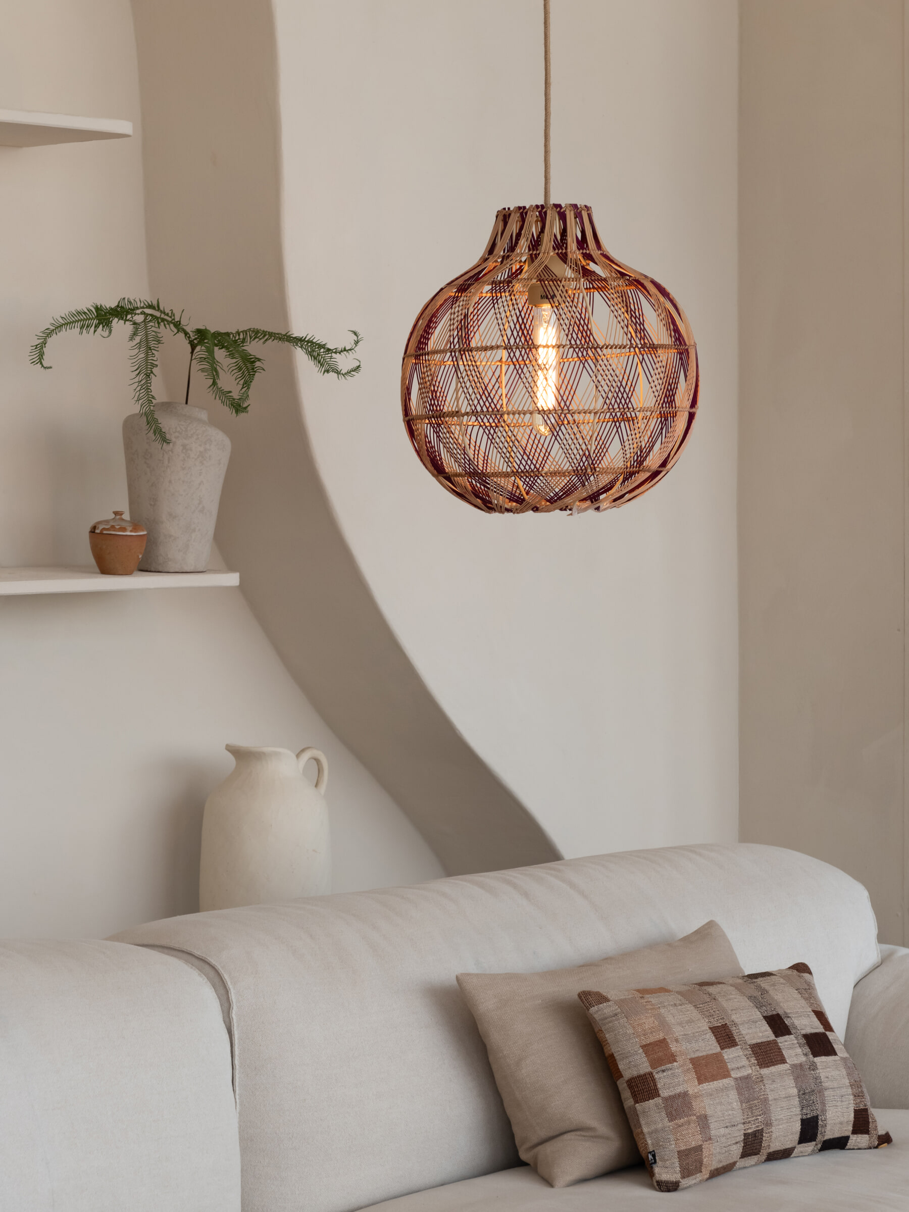 GOOD&MOJO Hanglamp 'Mendoza' Bamboe, 35cm, kleur Naturel/Burgundy