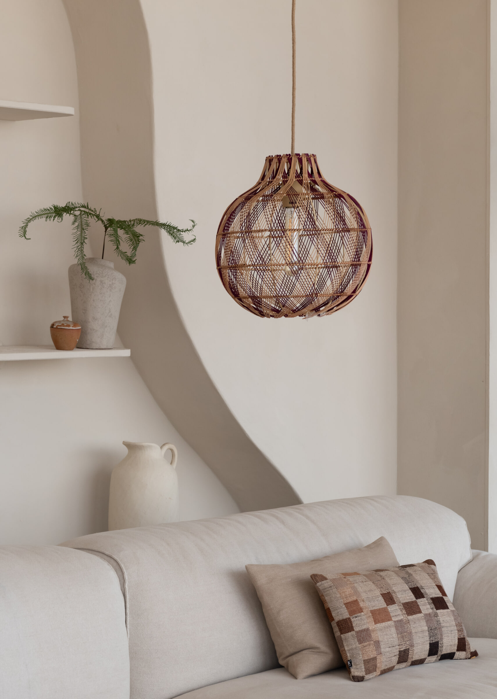 GOOD&MOJO Hanglamp 'Mendoza' Bamboe, 35cm, kleur Naturel/Burgundy