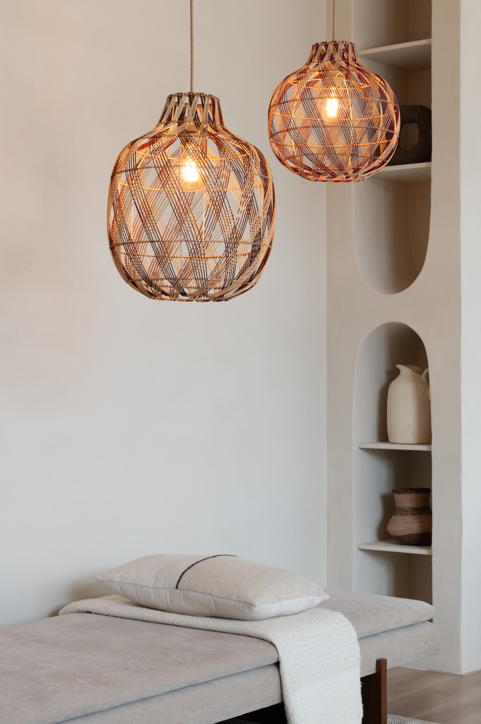 GOOD&MOJO Hanglamp 'Mendoza' Bamboe, 35cm, kleur Naturel/Burgundy