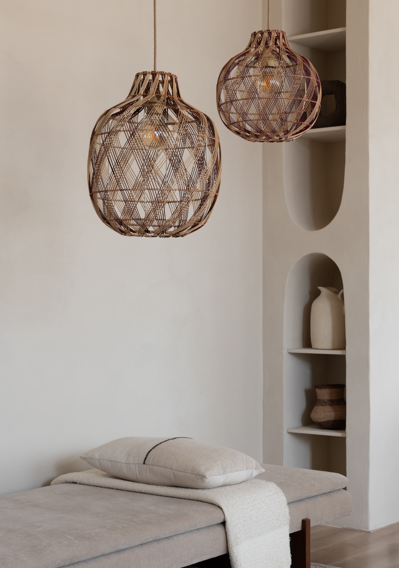 GOOD&MOJO Hanglamp 'Mendoza' Bamboe, 35cm, kleur Naturel/Burgundy