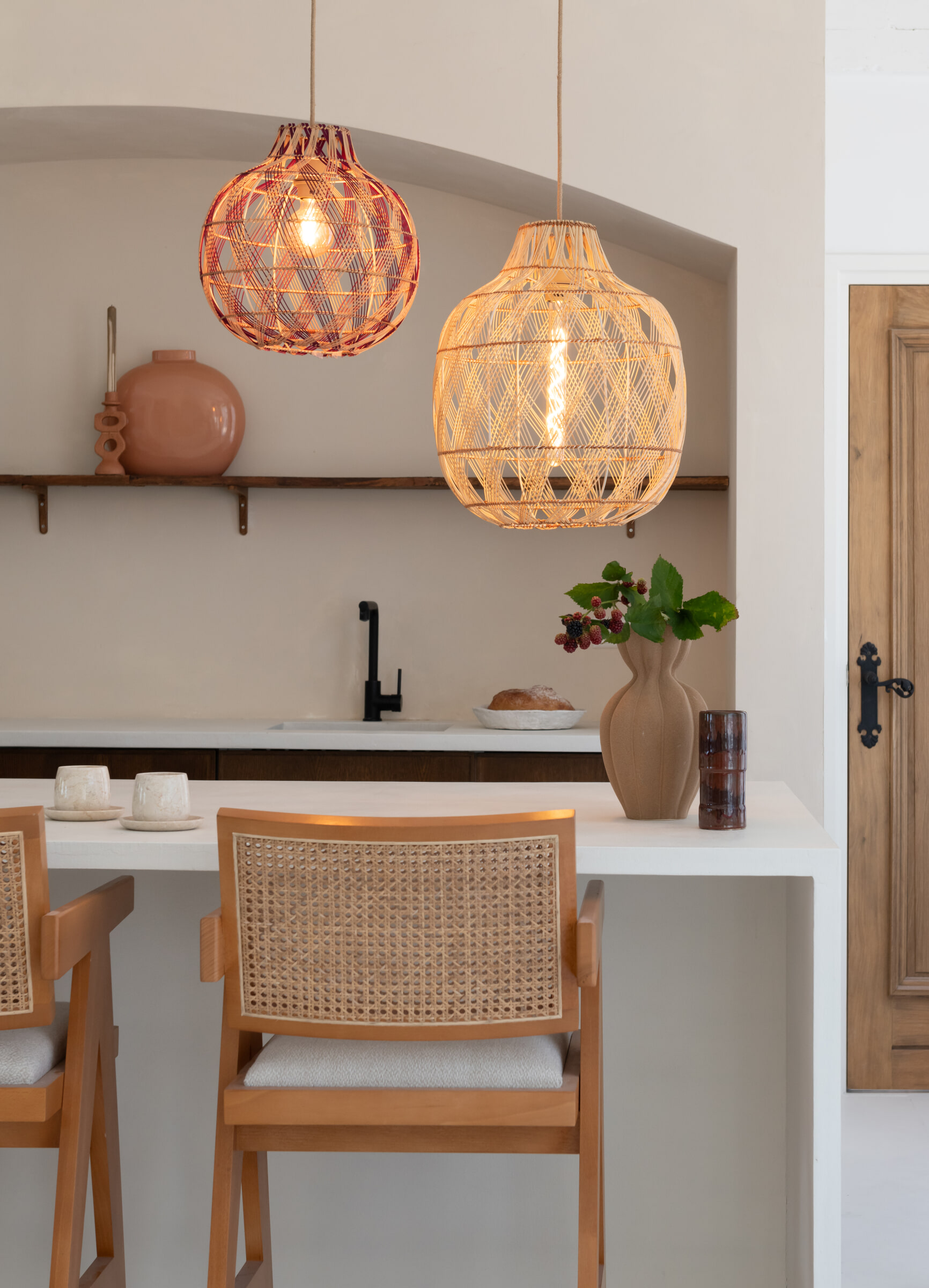 GOOD&MOJO Hanglamp 'Mendoza' Bamboe, 35cm, kleur Naturel/Burgundy