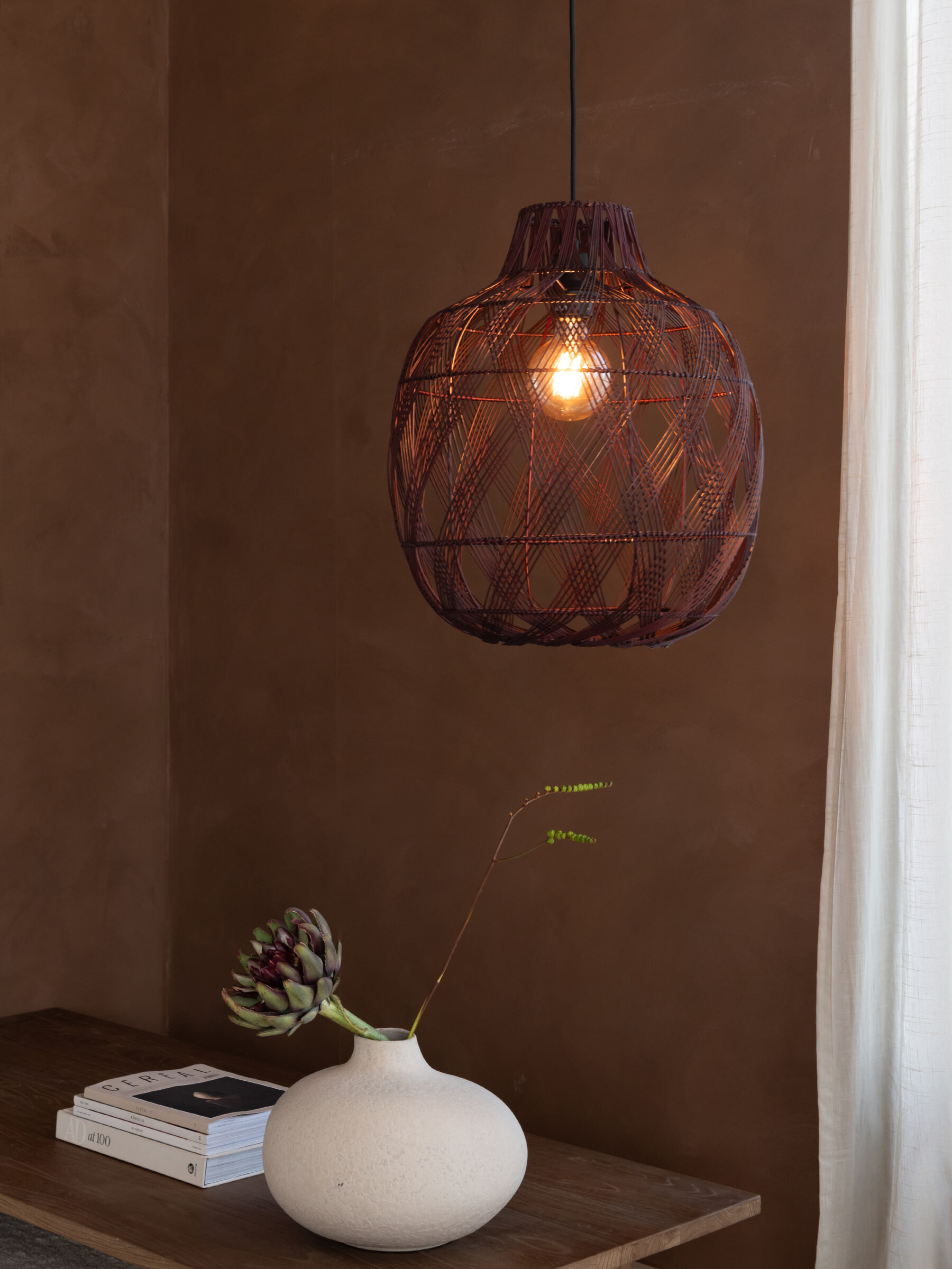 GOOD&MOJO Hanglamp 'Mendoza' Bamboe, 40cm, kleur Burgundy