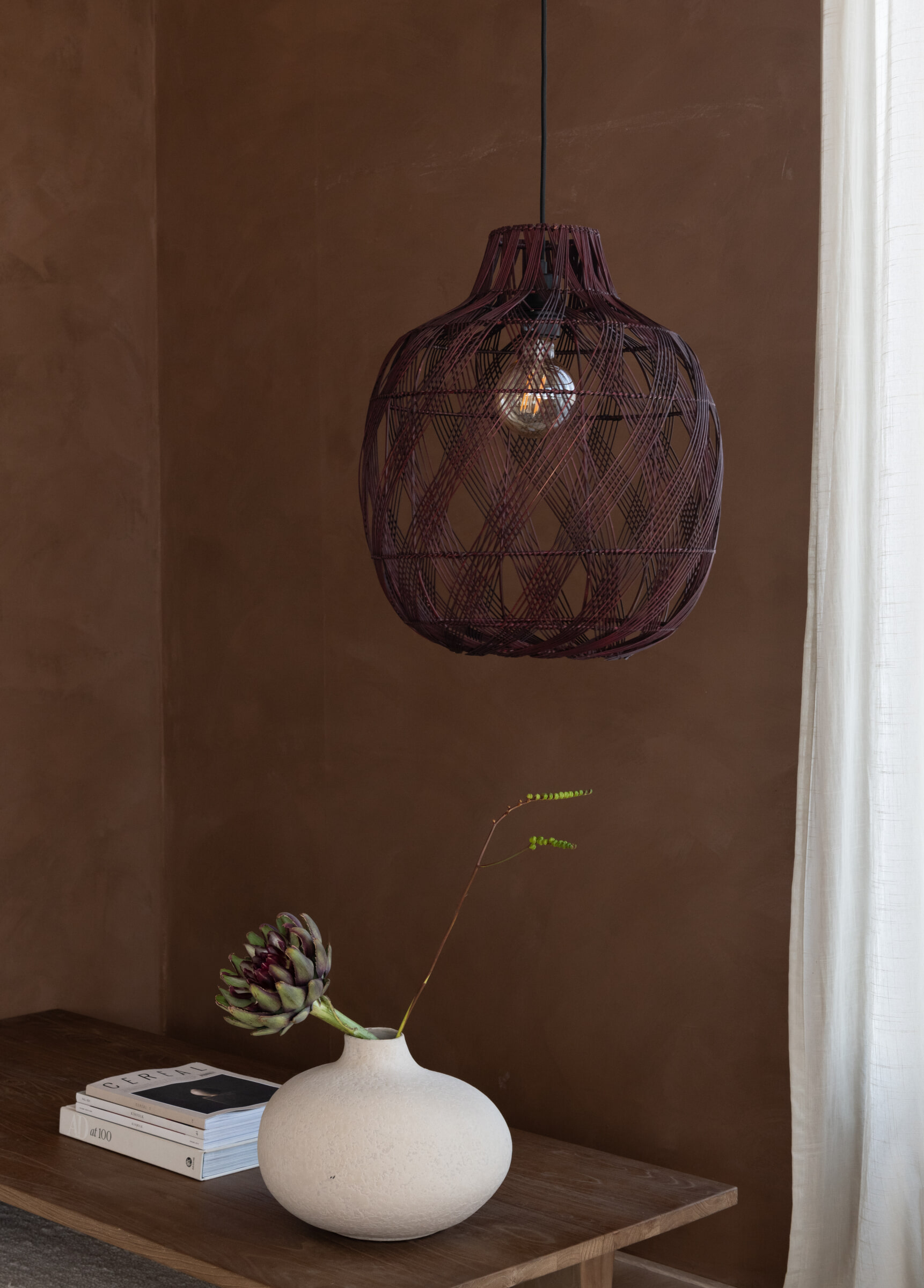GOOD&MOJO Hanglamp 'Mendoza' Bamboe, 40cm, kleur Burgundy