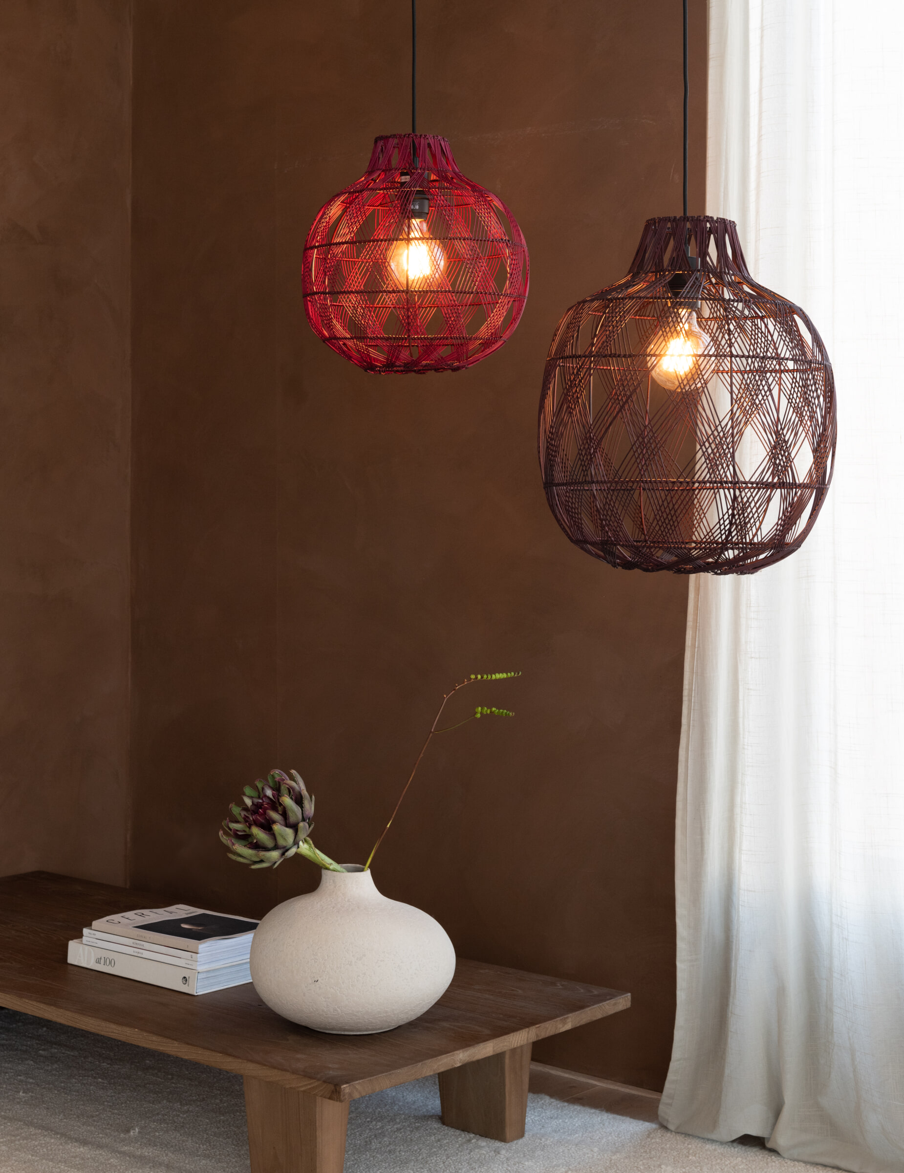 GOOD&MOJO Hanglamp 'Mendoza' Bamboe, 40cm, kleur Burgundy