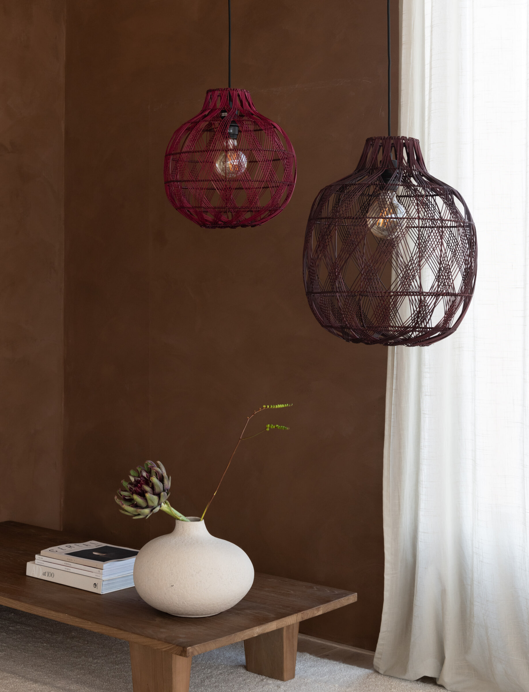 GOOD&MOJO Hanglamp 'Mendoza' Bamboe, 40cm, kleur Burgundy