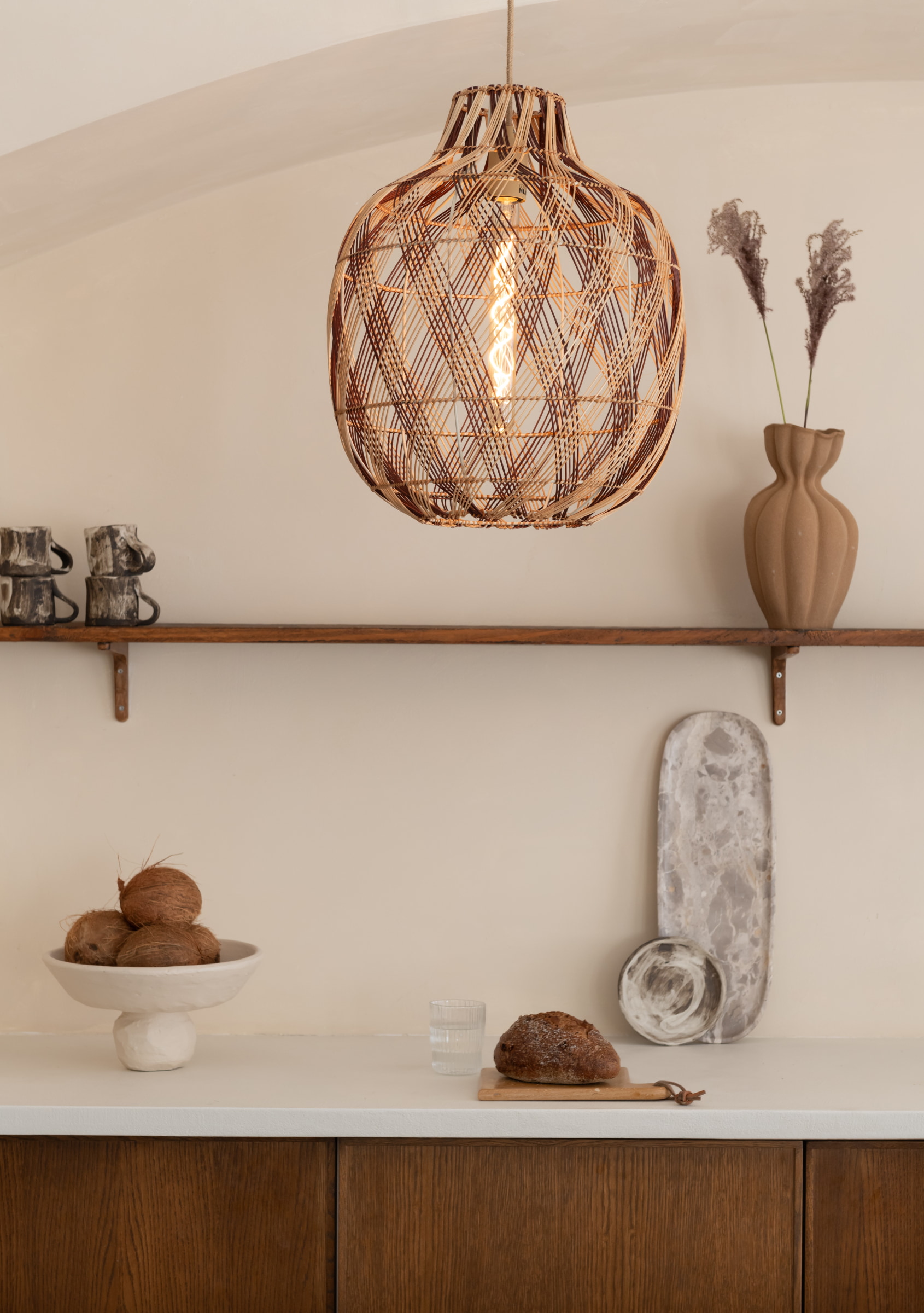 GOOD&MOJO Hanglamp 'Mendoza' Bamboe, 40cm, kleur Naturel/Burgundy