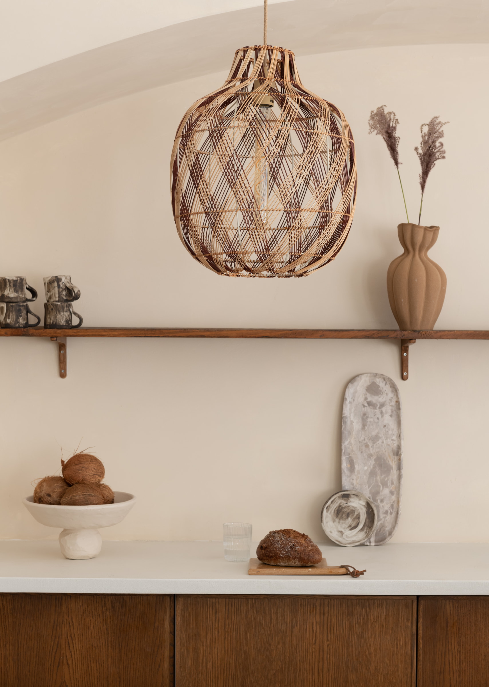 GOOD&MOJO Hanglamp 'Mendoza' Bamboe, 40cm, kleur Naturel/Burgundy