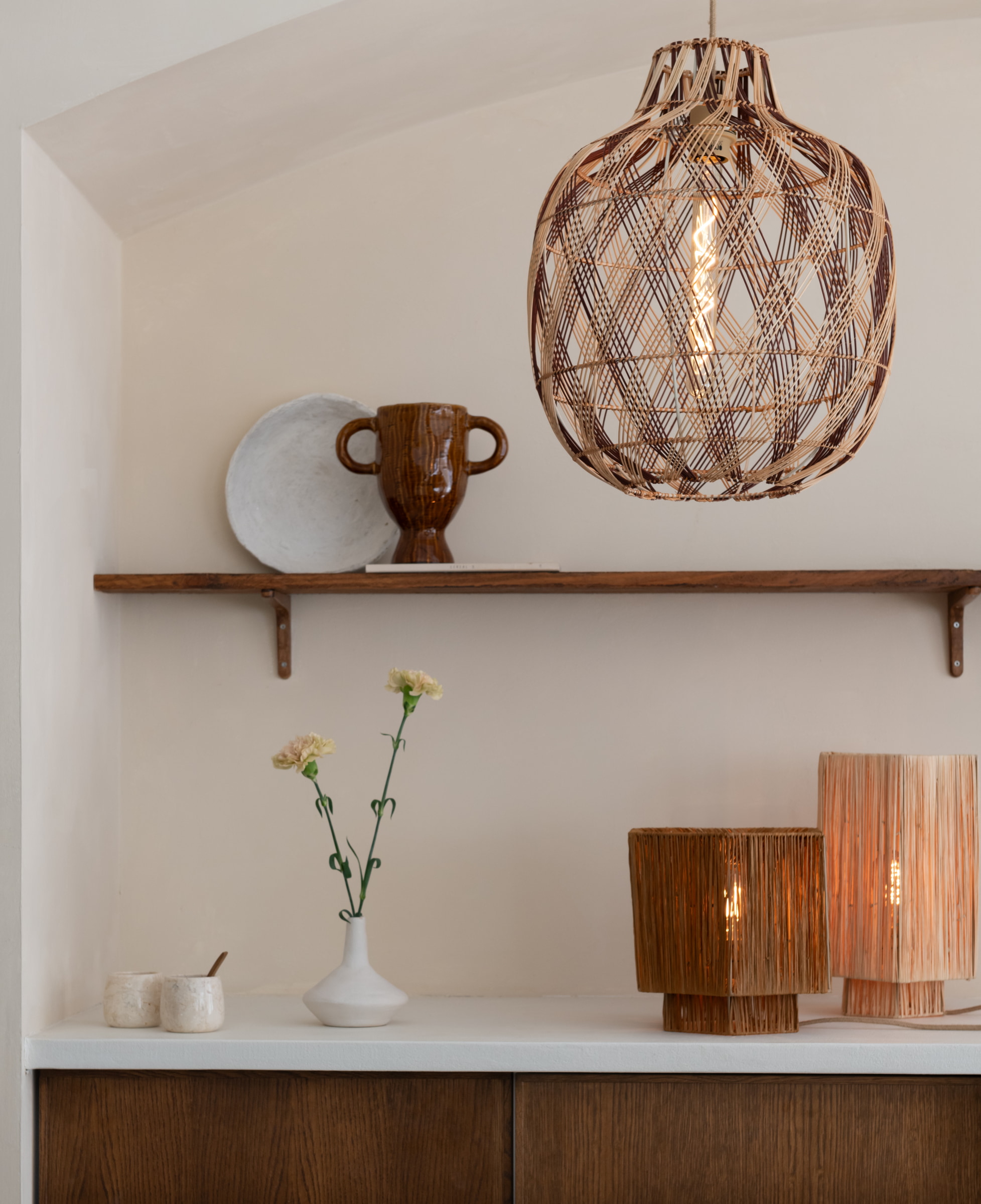 GOOD&MOJO Hanglamp 'Mendoza' Bamboe, 40cm, kleur Naturel/Burgundy