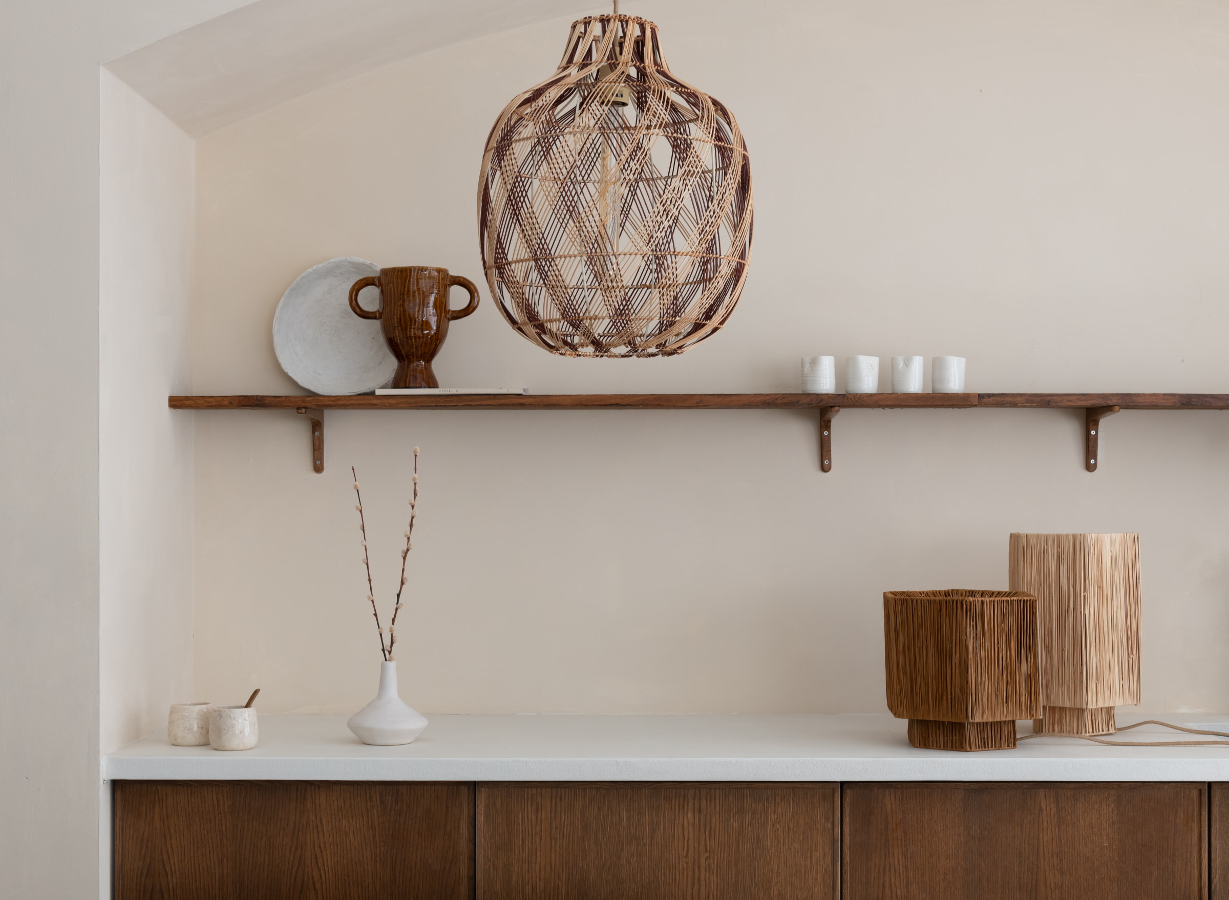 GOOD&MOJO Hanglamp 'Mendoza' Bamboe, 40cm, kleur Naturel/Burgundy