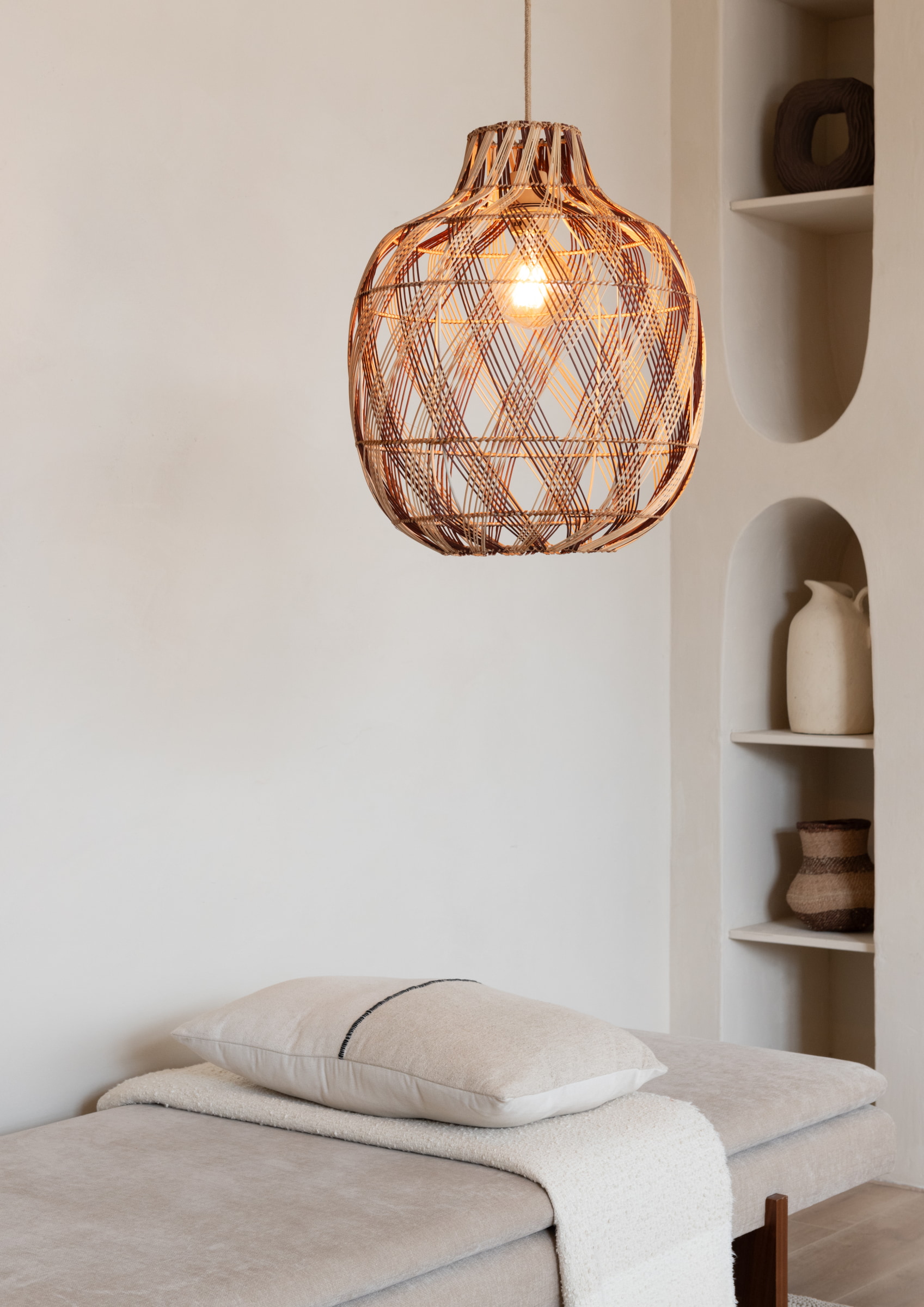 GOOD&MOJO Hanglamp 'Mendoza' Bamboe, 40cm, kleur Naturel/Burgundy