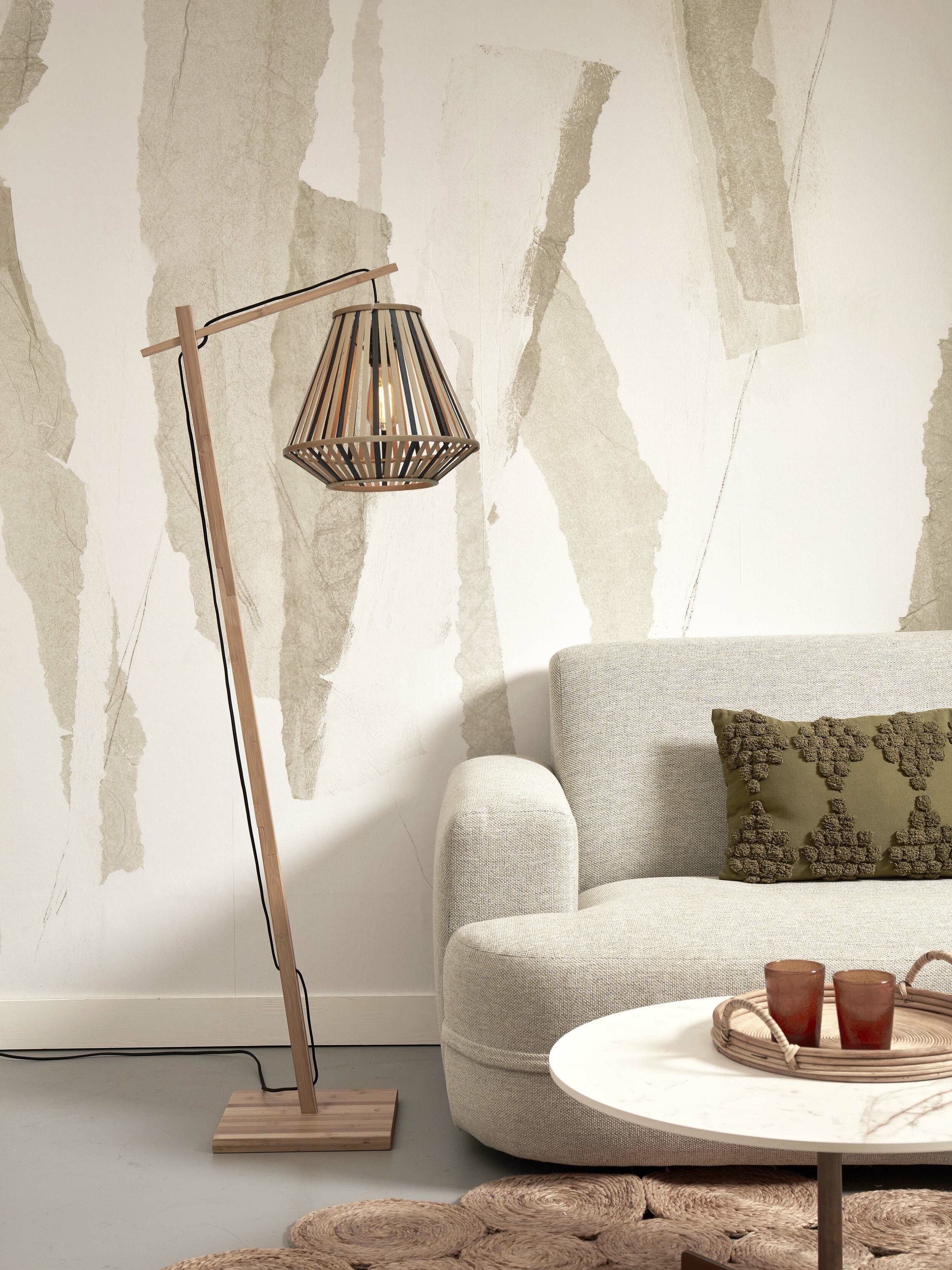 GOOD&MOJO Vloerlamp 'Merapi' Bamboe, 150cm, kleur Naturel/Zwart