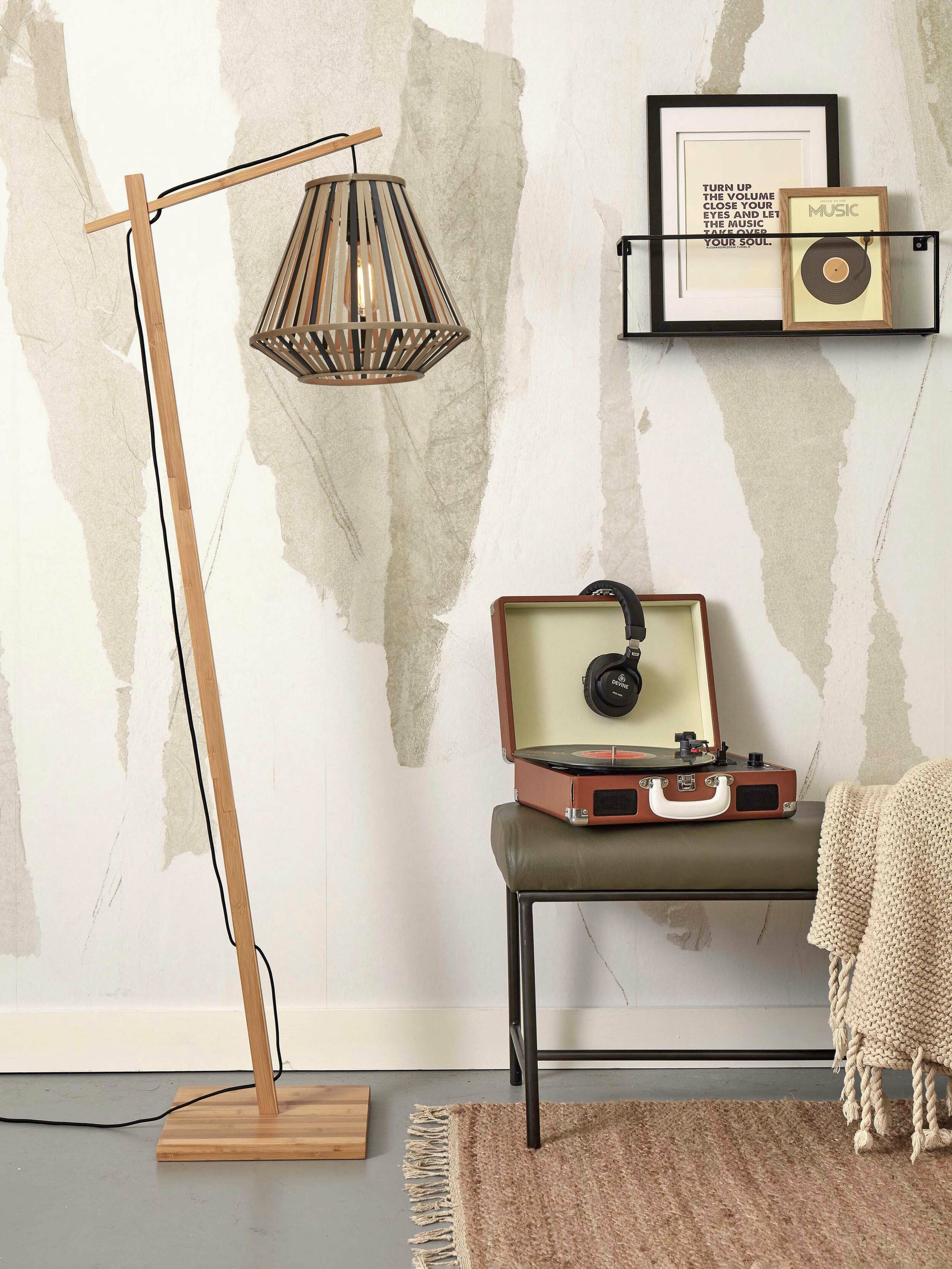 GOOD&MOJO Vloerlamp 'Merapi' Bamboe, 150cm, kleur Naturel/Zwart