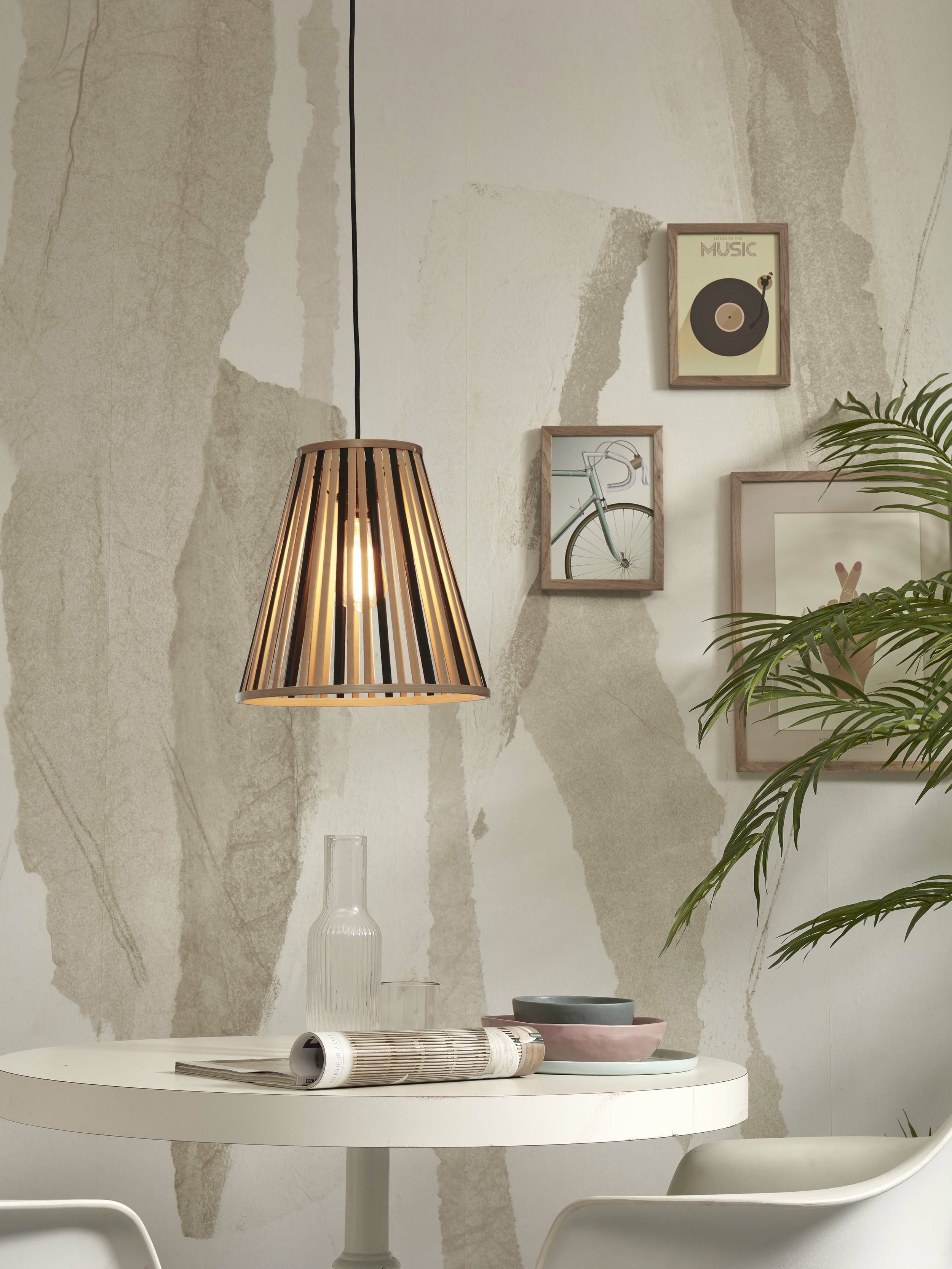 GOOD&MOJO Hanglamp 'Merapi' Bamboe, 30cm, kleur Naturel/Zwart