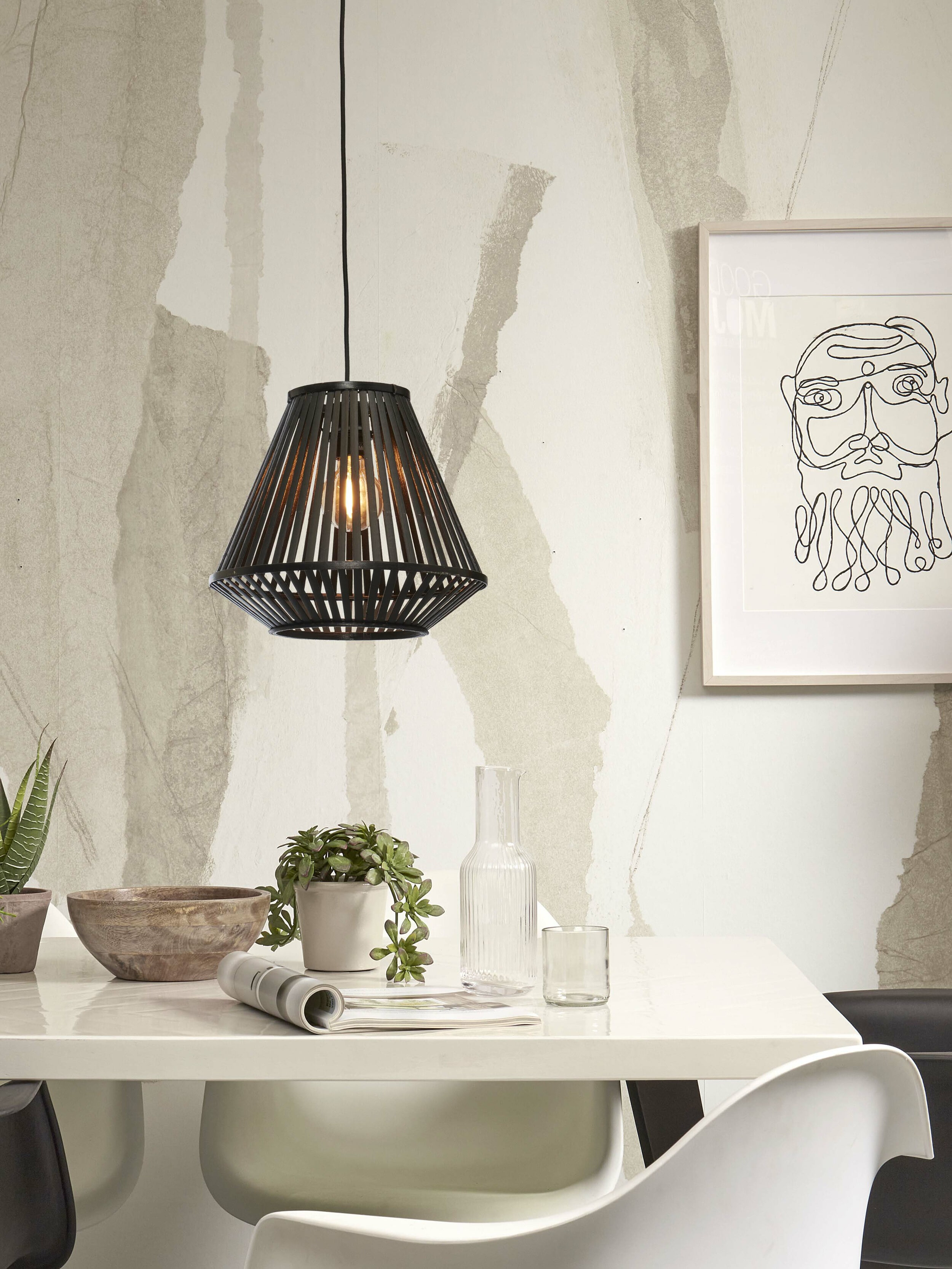 GOOD&MOJO Hanglamp 'Merapi' Diamond, Bamboe, 30cm, kleur Zwart