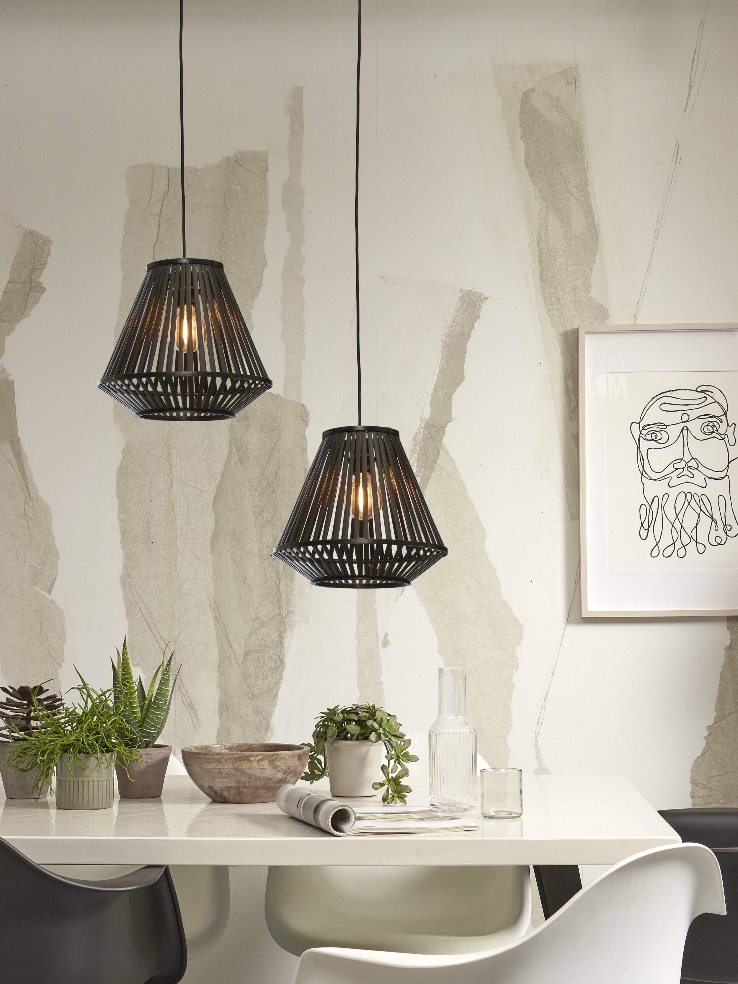 GOOD&MOJO Hanglamp 'Merapi' Diamond, Bamboe, 30cm, kleur Zwart