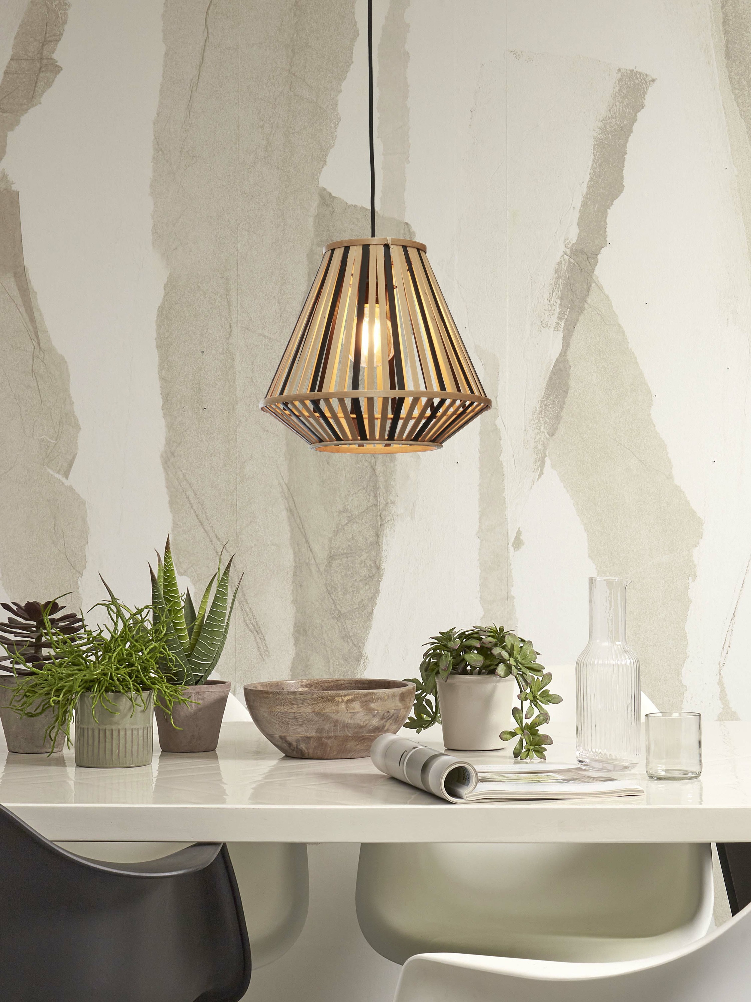 GOOD&MOJO Hanglamp 'Merapi' Diamond, Bamboe, 30cm, kleur Naturel/Zwart
