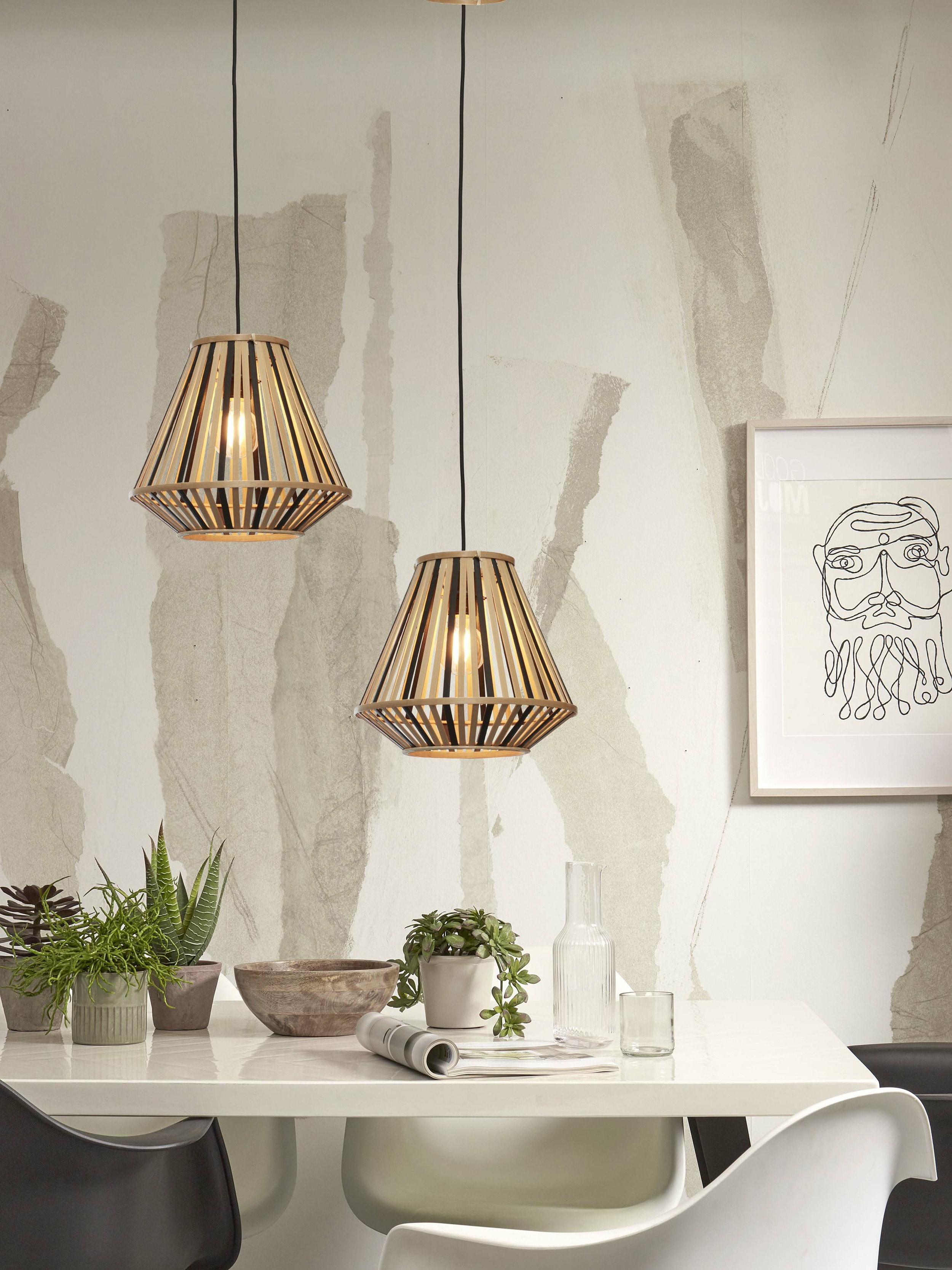 GOOD&MOJO Hanglamp 'Merapi' Diamond, Bamboe, 30cm, kleur Naturel/Zwart