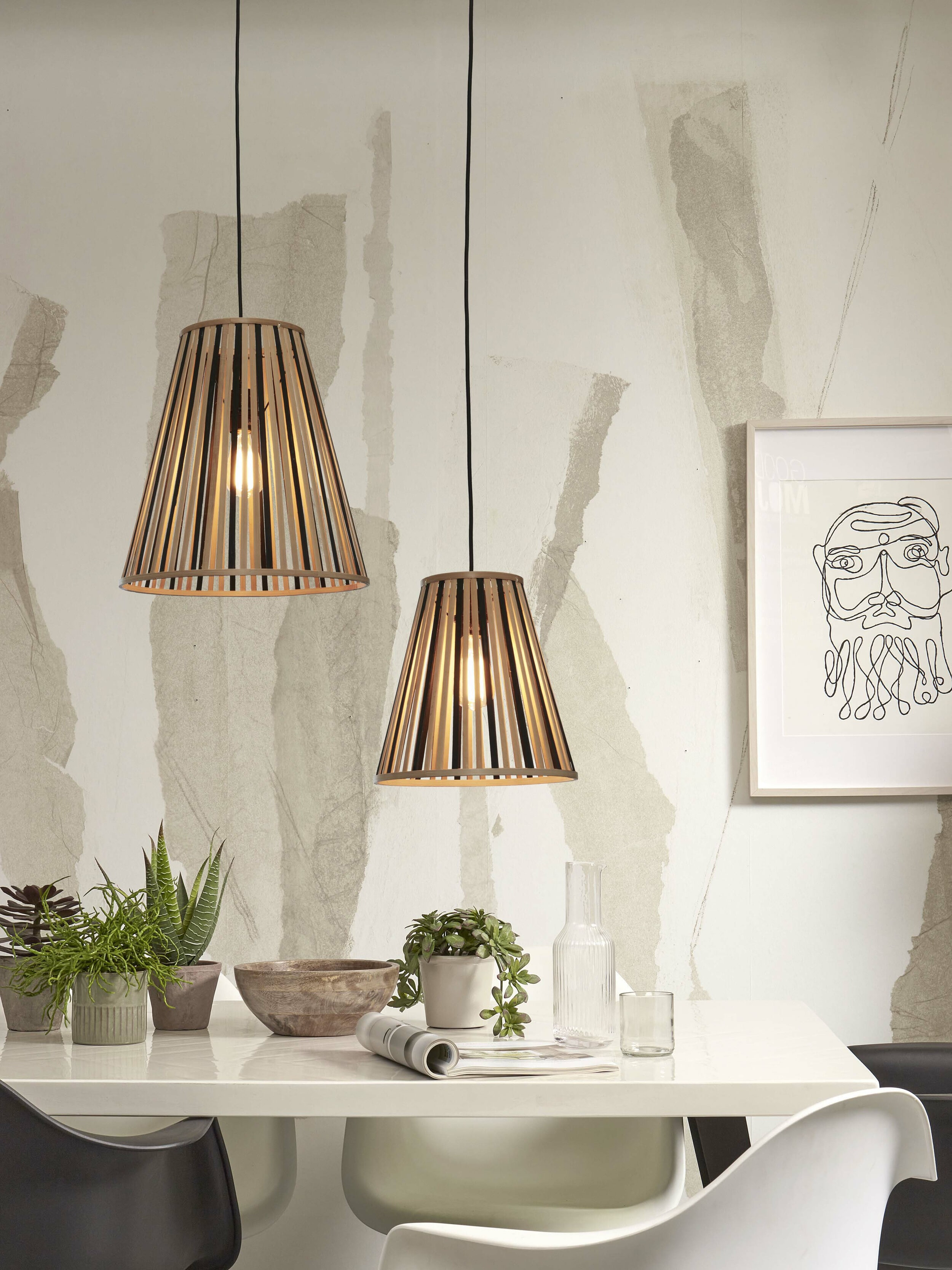 GOOD&MOJO Hanglamp 'Merapi' Bamboe, 40cm, kleur Naturel/Zwart