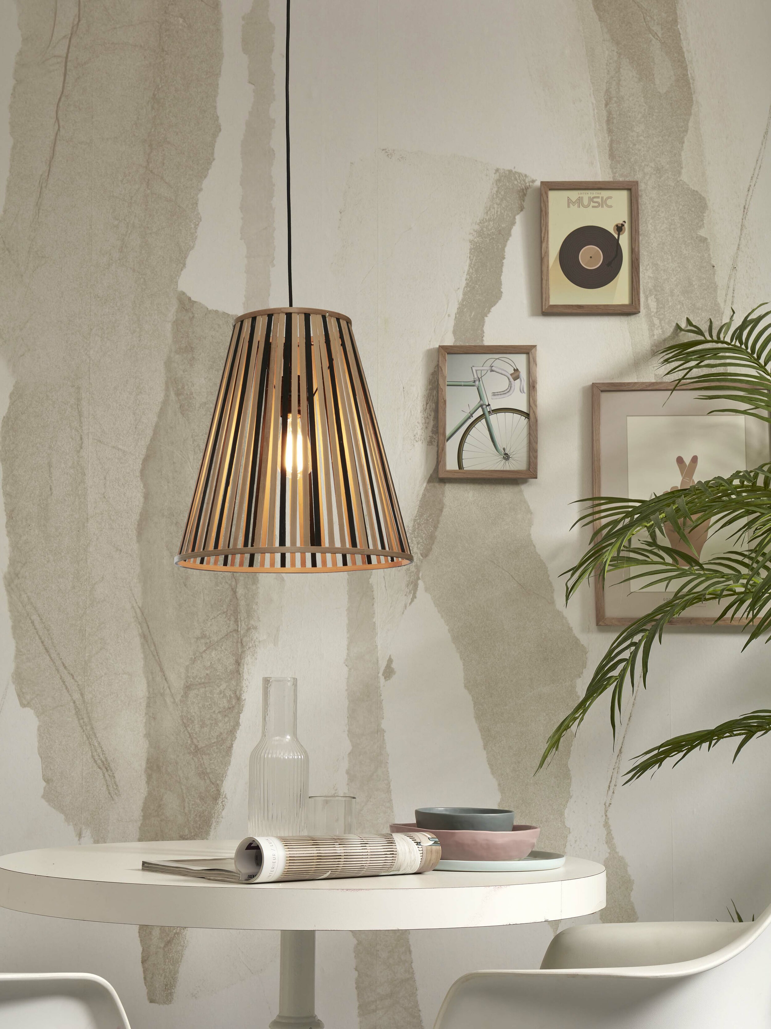 GOOD&MOJO Hanglamp 'Merapi' Bamboe, 40cm, kleur Naturel/Zwart