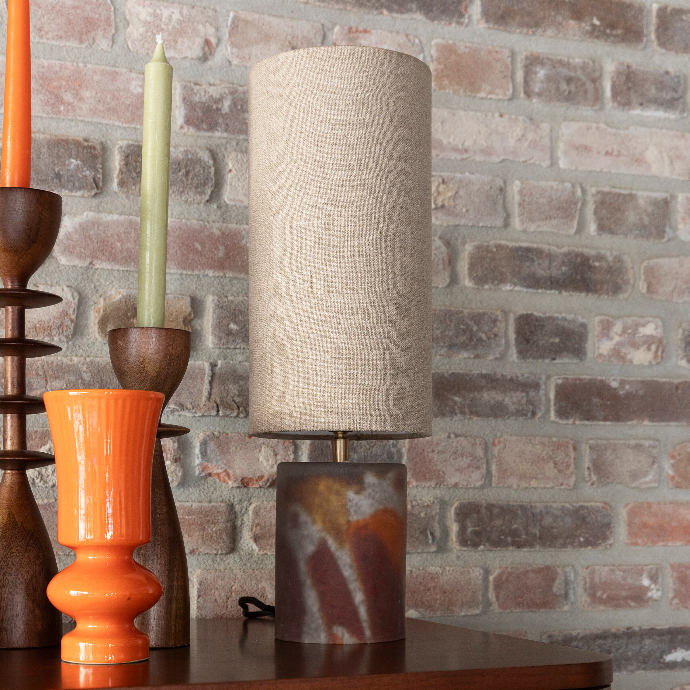 Dutchbone Tafellamp 'Earl' Geweven stof en glas