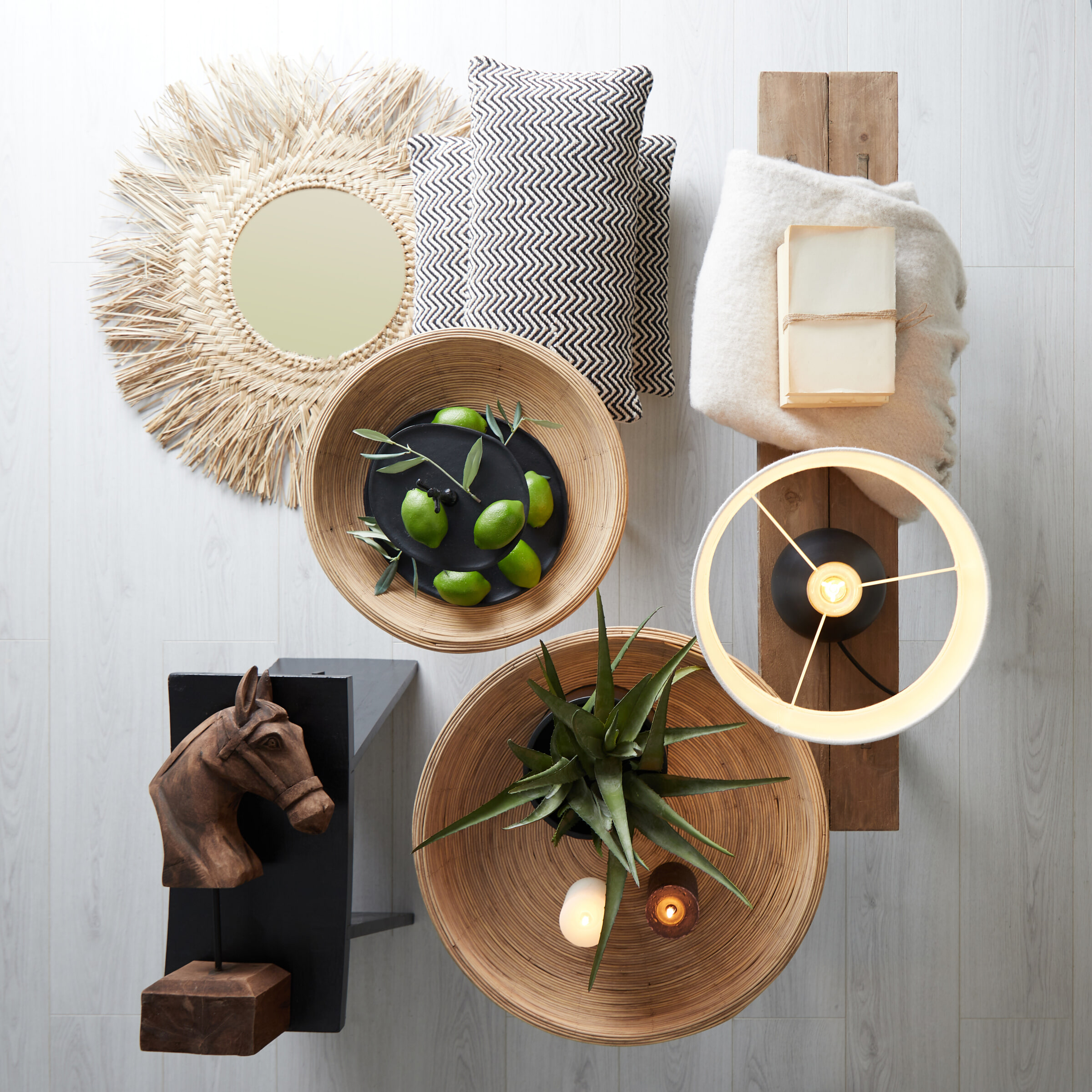 Light & Living Bijzettafel 'Colon' Rotan, Set van 2 stuks, kleur Naturel