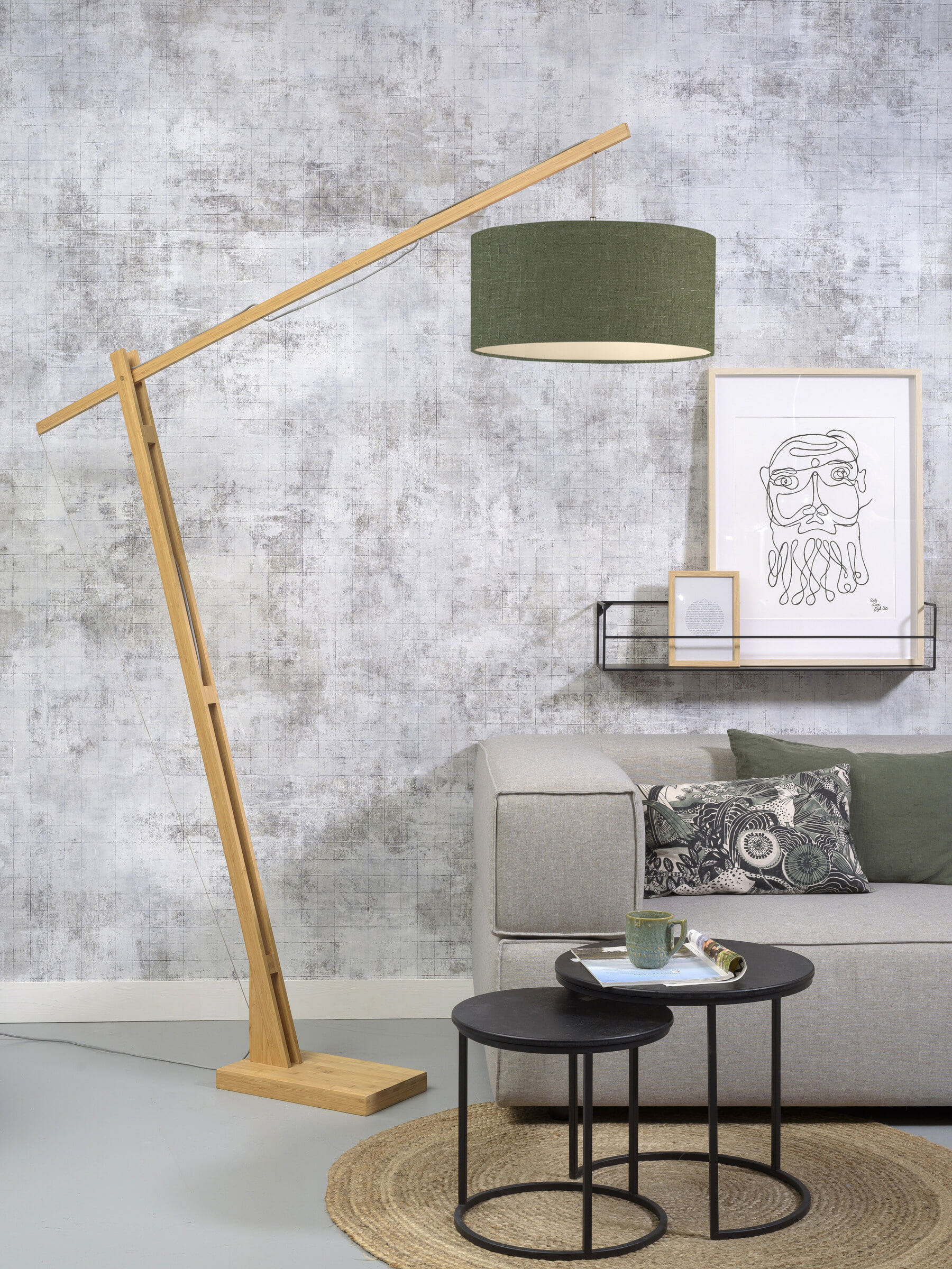 GOOD&MOJO Vloerlamp 'Montblanc' Bamboe en Eco linnen, 207cm, kleur Groen