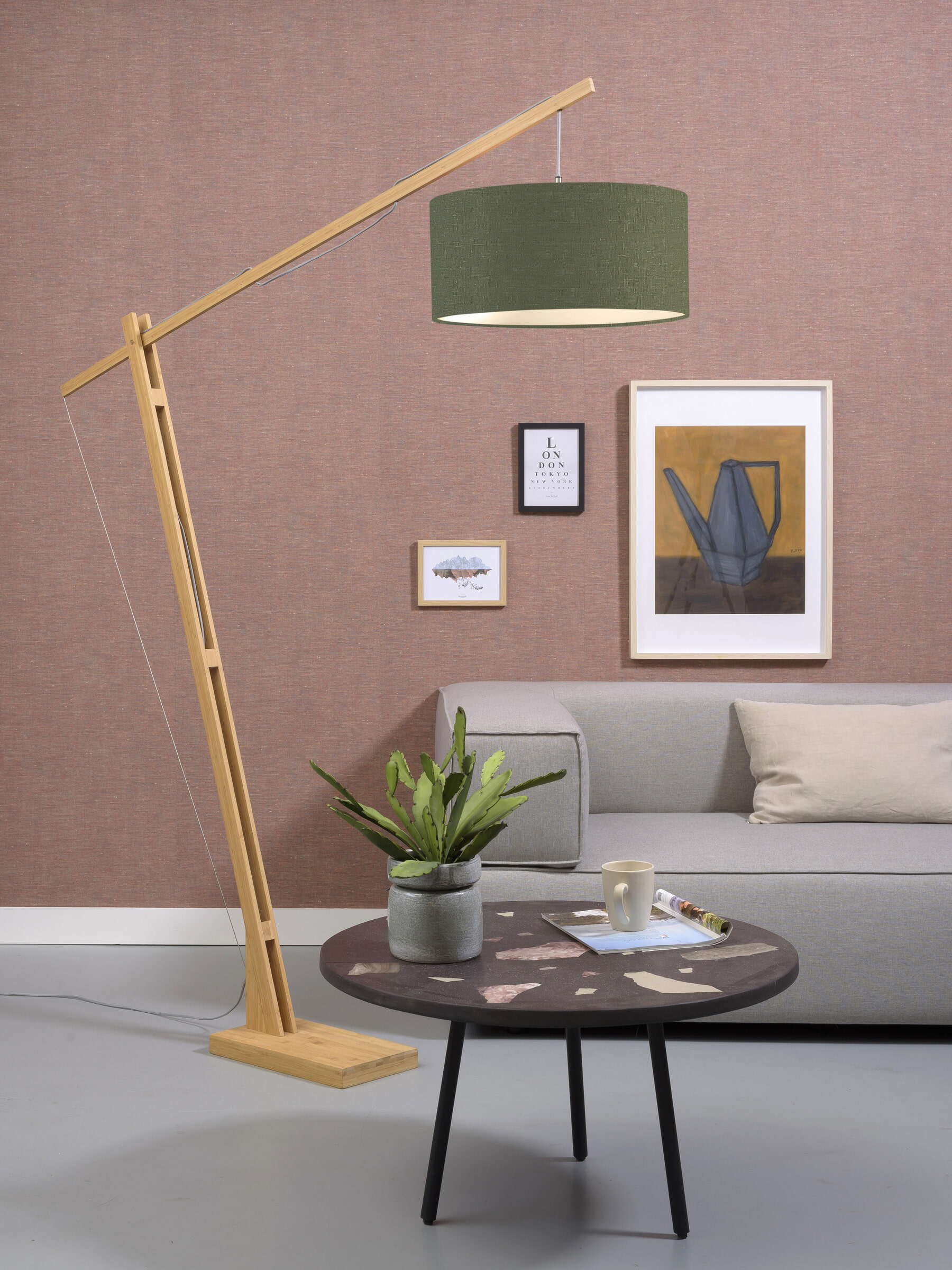 GOOD&MOJO Vloerlamp 'Montblanc' Bamboe en Eco linnen, 207cm, kleur Groen